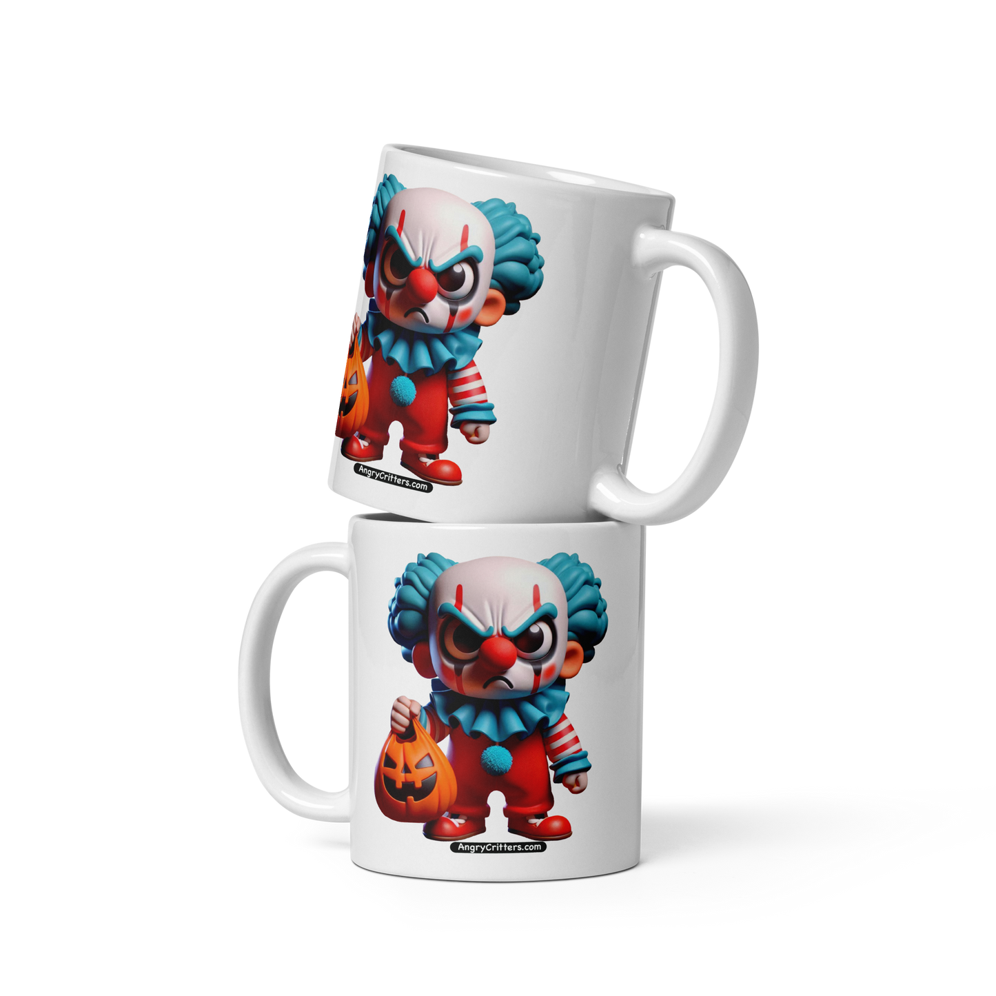 Angry Critters - Halloween Clown Blue, White glossy mug