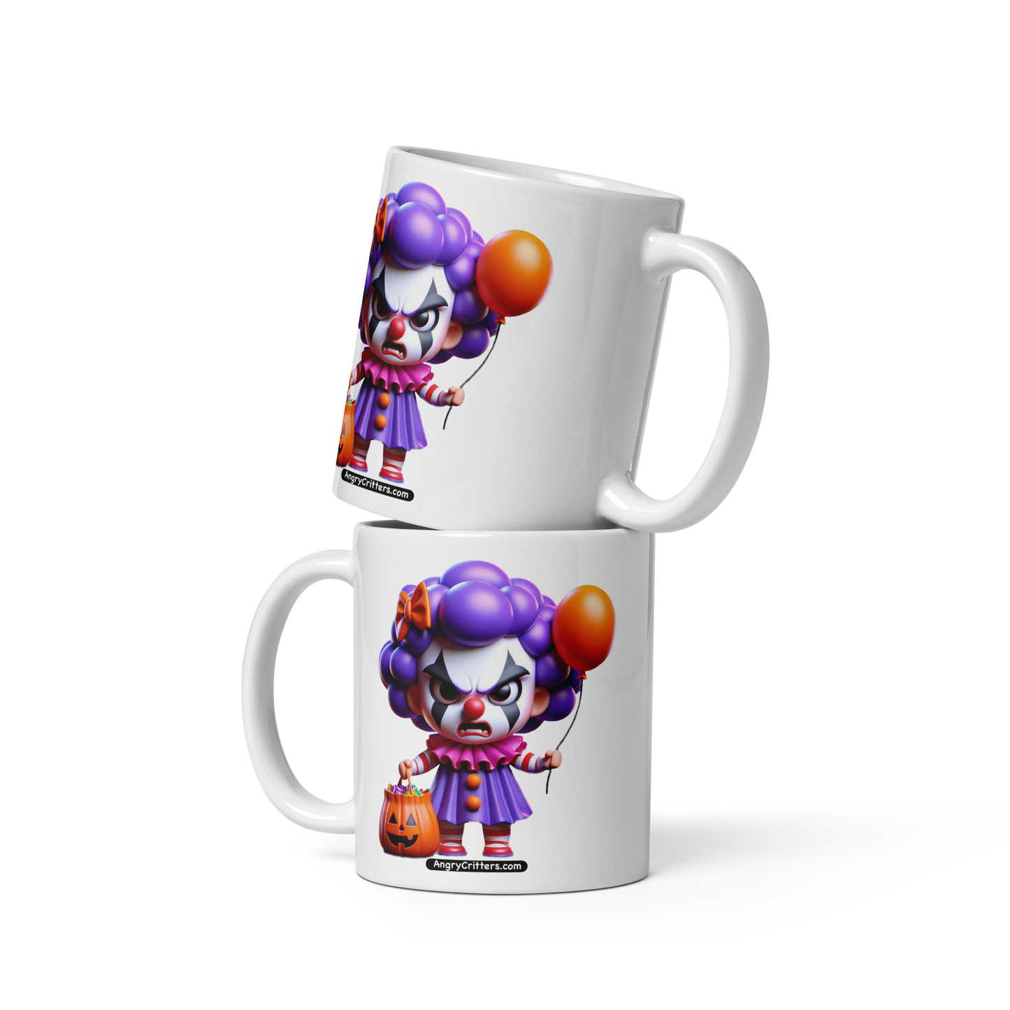 Angry Critters - Halloween Clown Purple, White glossy mug