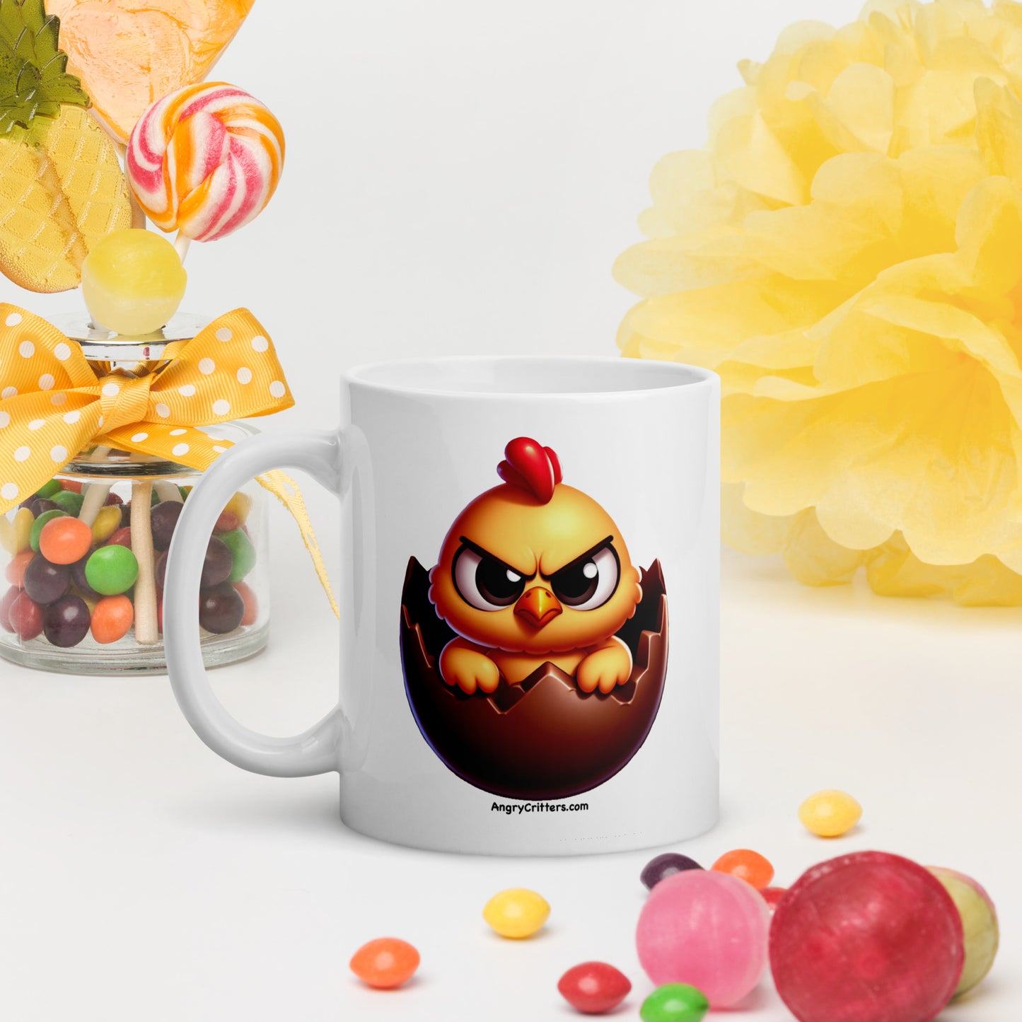 Angry Critters - Chick in Chocolate Egg White glossy mug