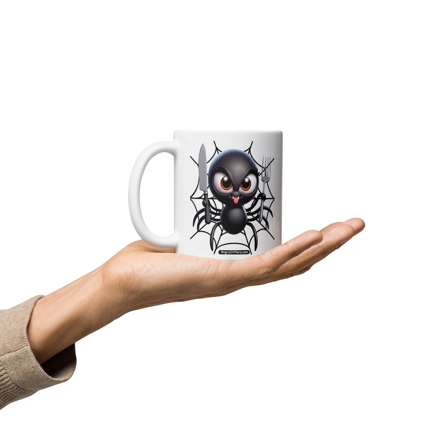 Angry Critters - Black Widow Spider, White glossy mug