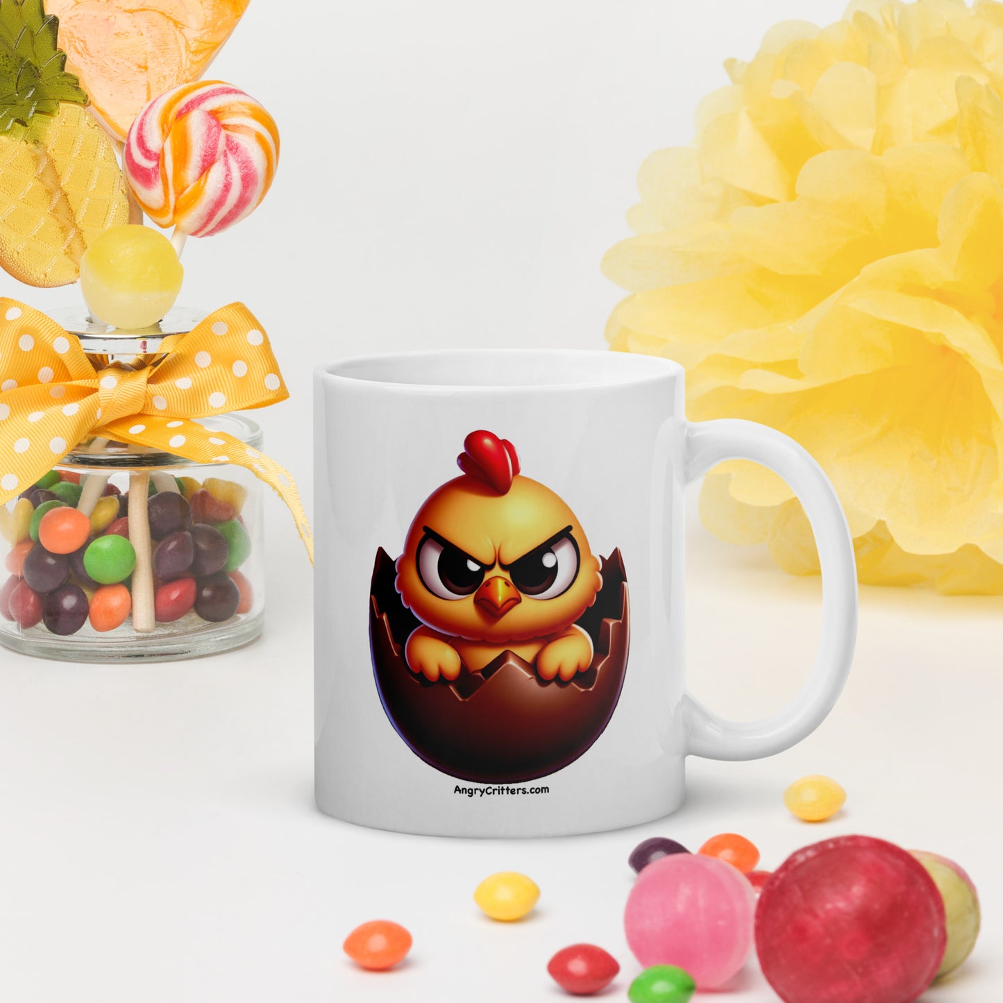 Angry Critters - Chick in Chocolate Egg White glossy mug