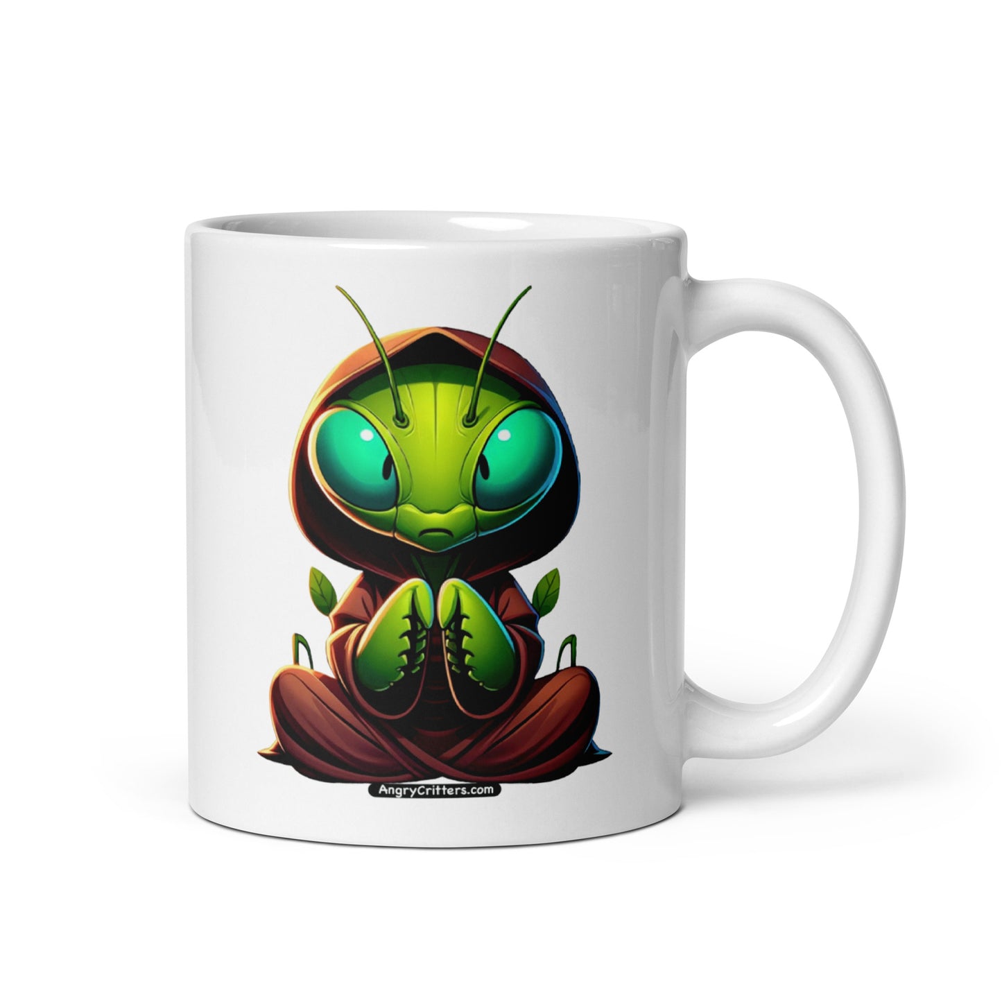 Angry Critters - Praying Mantis Praying White glossy mug