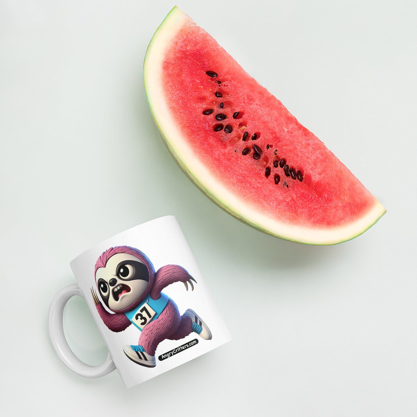 Angry Critters - Running Sloth, White glossy mug