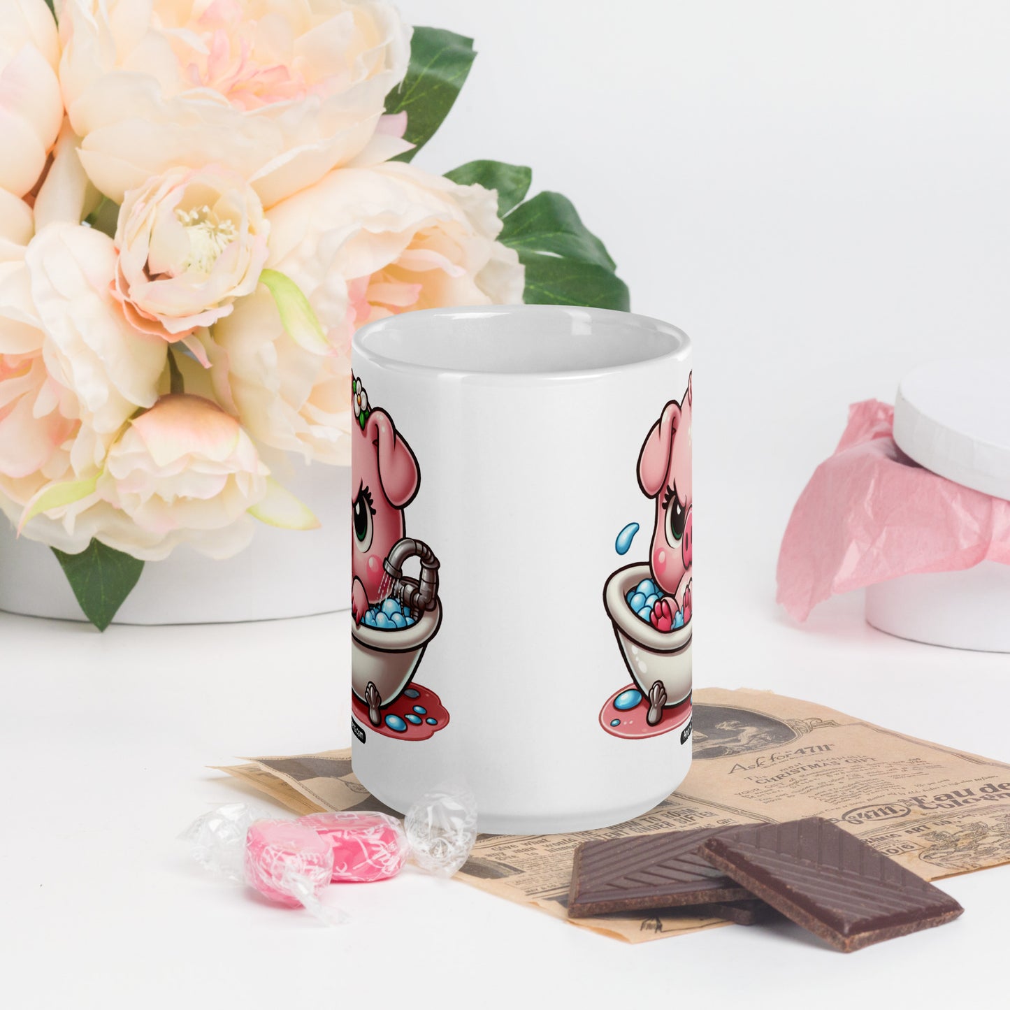 Angry Critters - Pig in a Bubble Bath White glossy mug