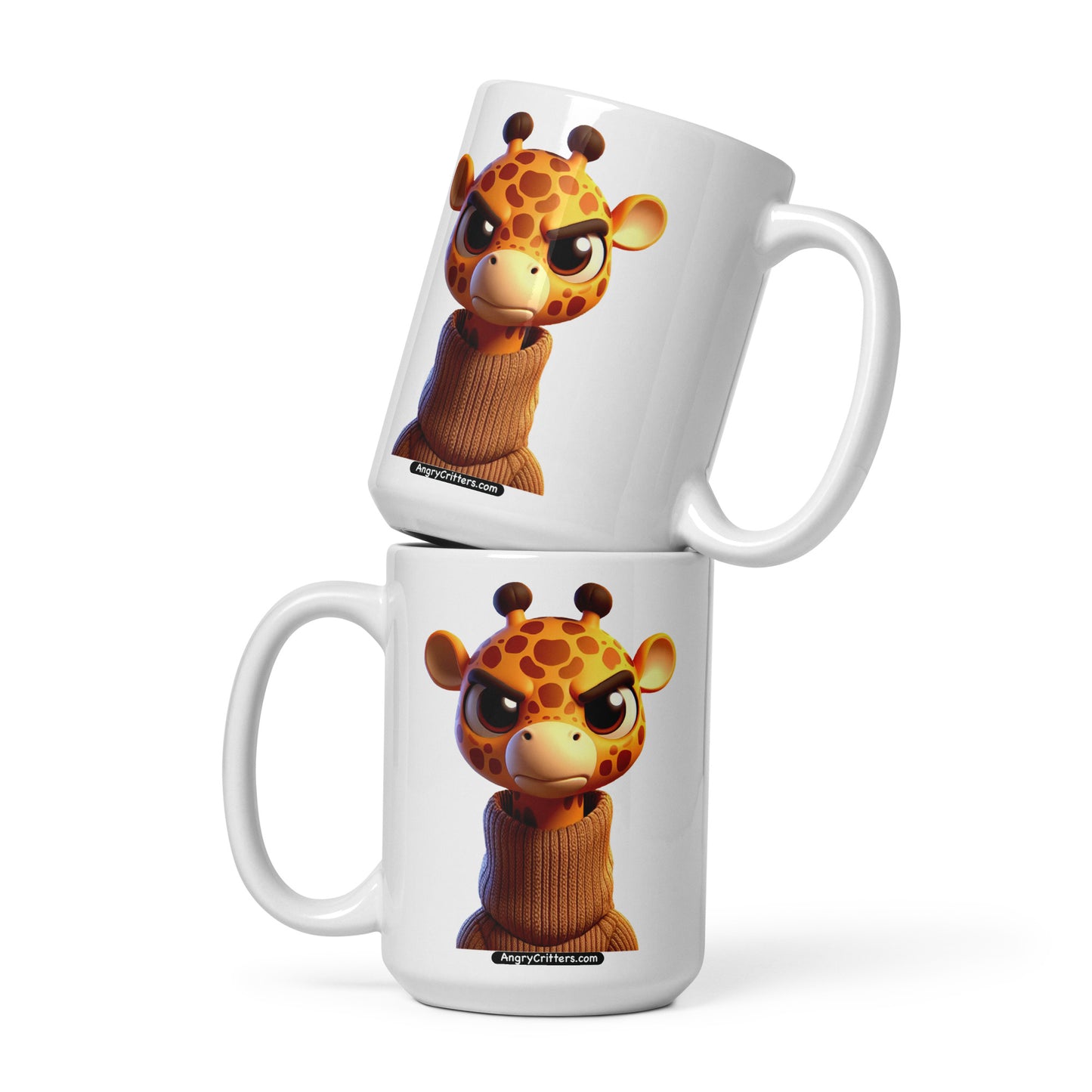 Angry Critters - Giraffe in Turtleneck White glossy mug