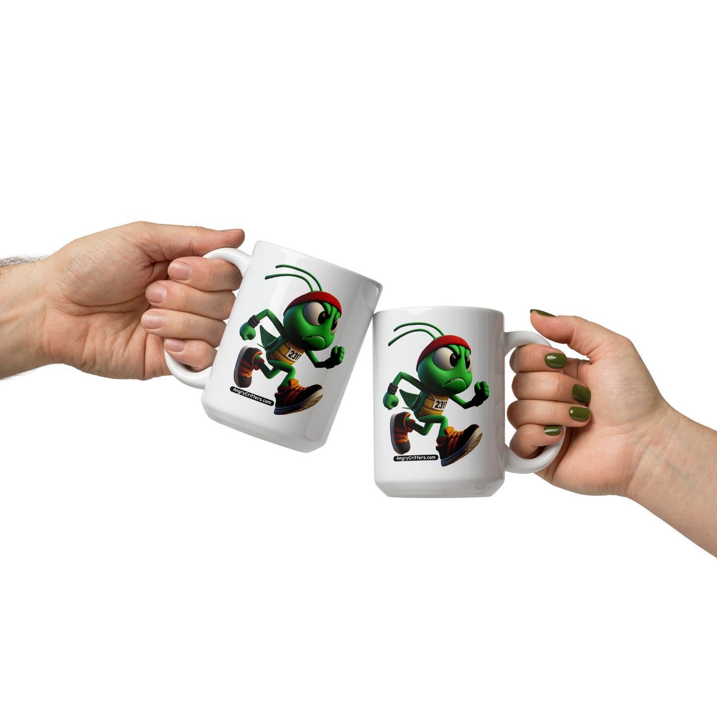 Angry Critters - Grasshopper Runner, White glossy mug