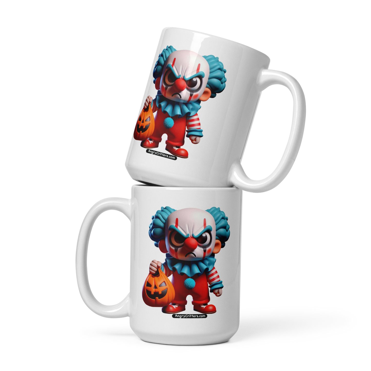 Angry Critters - Halloween Clown Blue, White glossy mug
