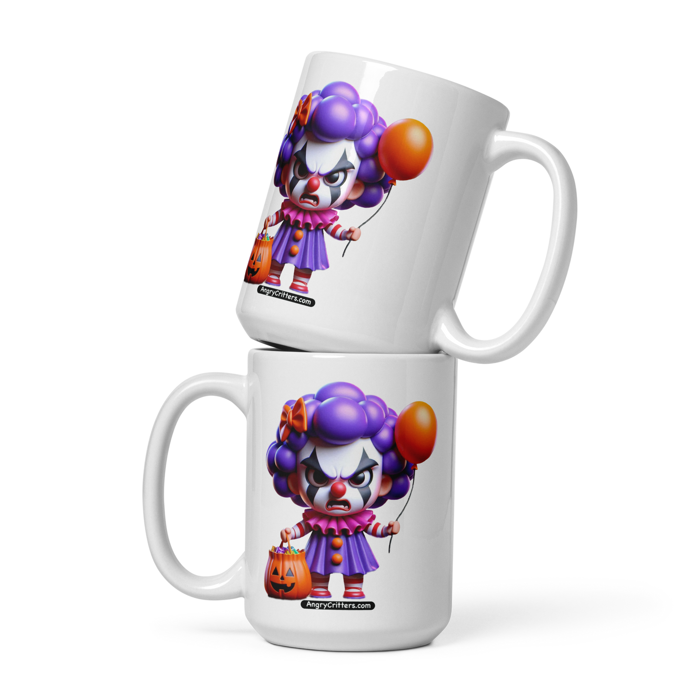 Angry Critters - Halloween Clown Purple, White glossy mug