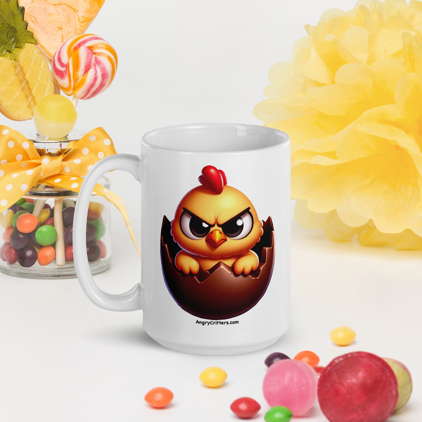 Angry Critters - Chick in Chocolate Egg White glossy mug