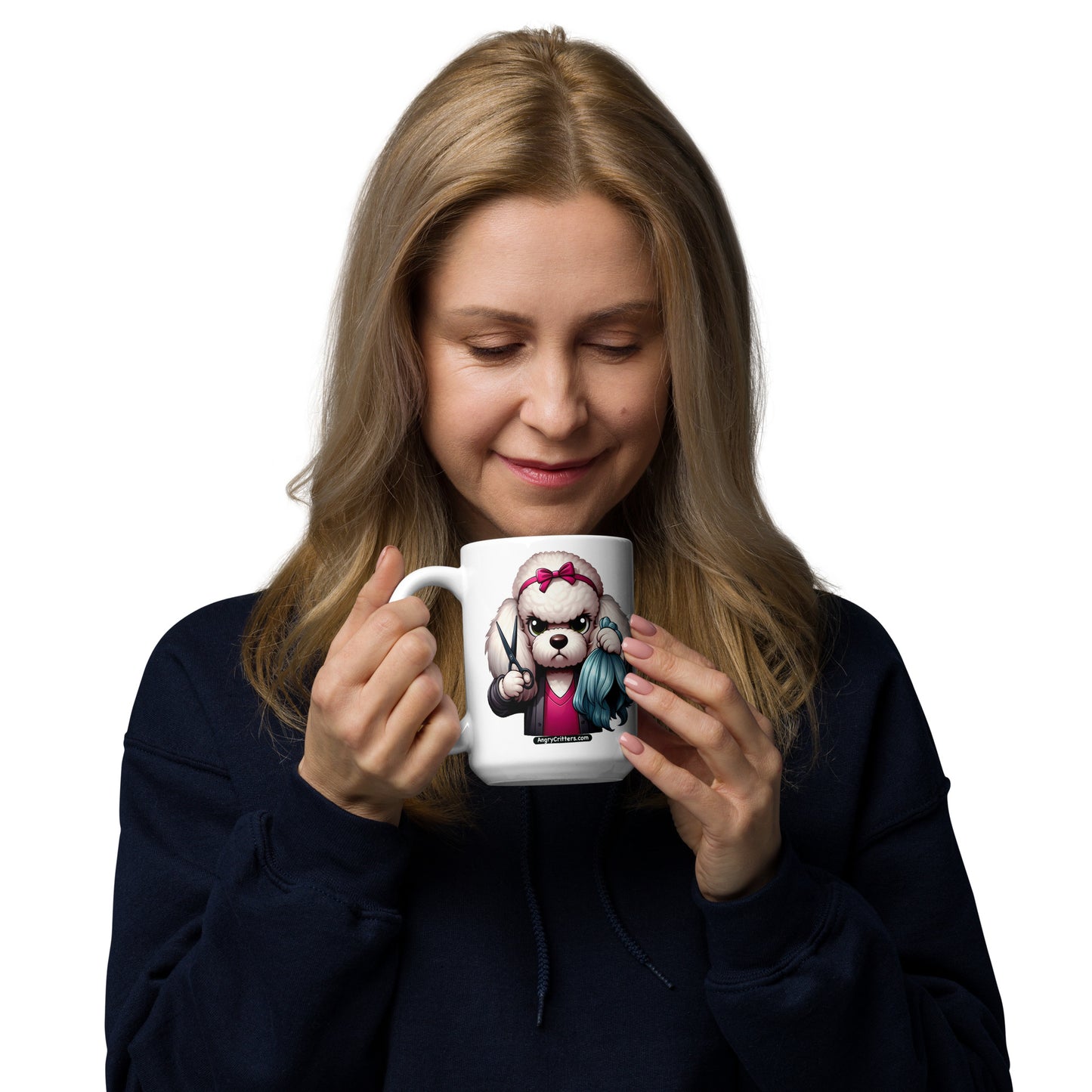Angry Critters - Poodle Hairdresser White glossy mug