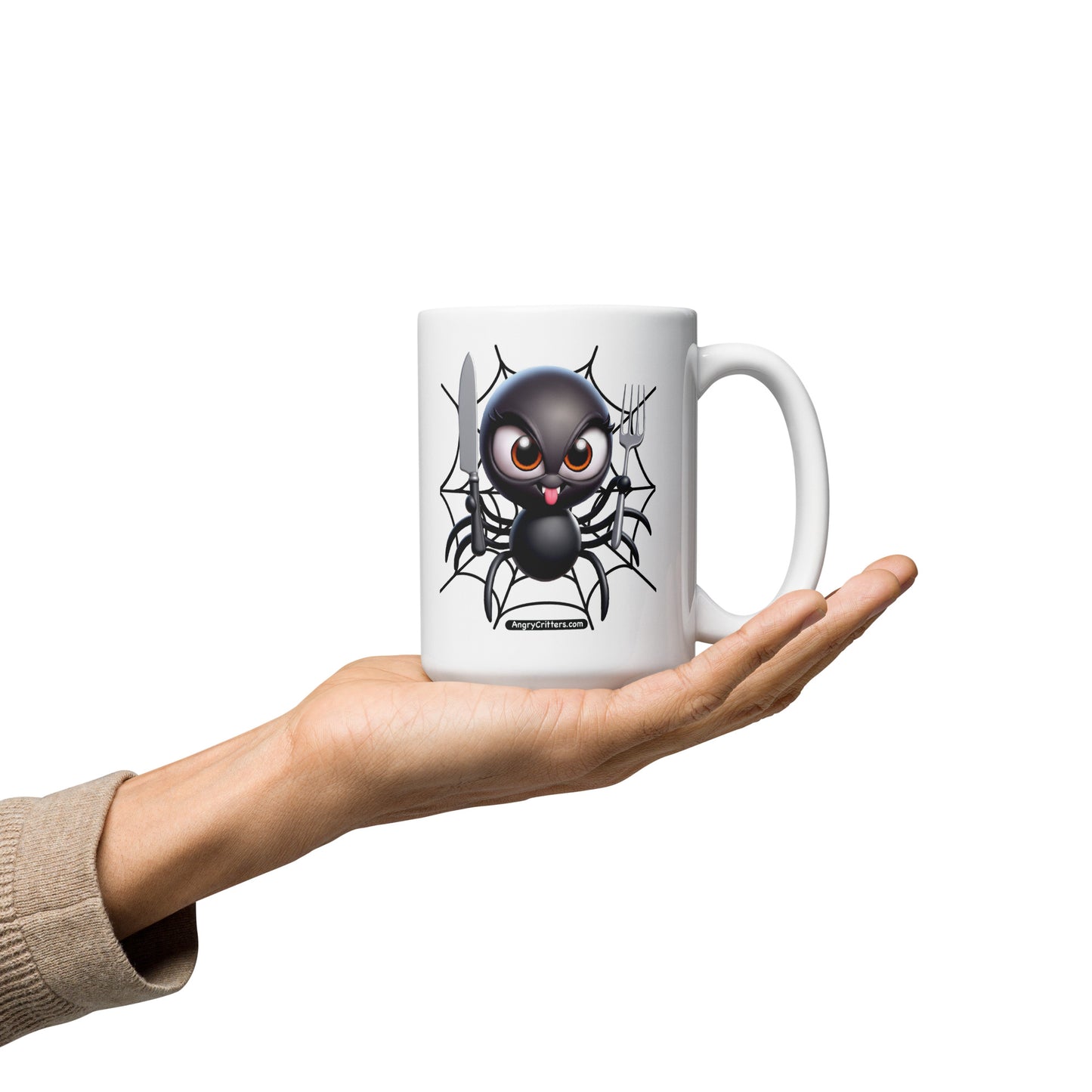 Angry Critters - Black Widow Spider, White glossy mug