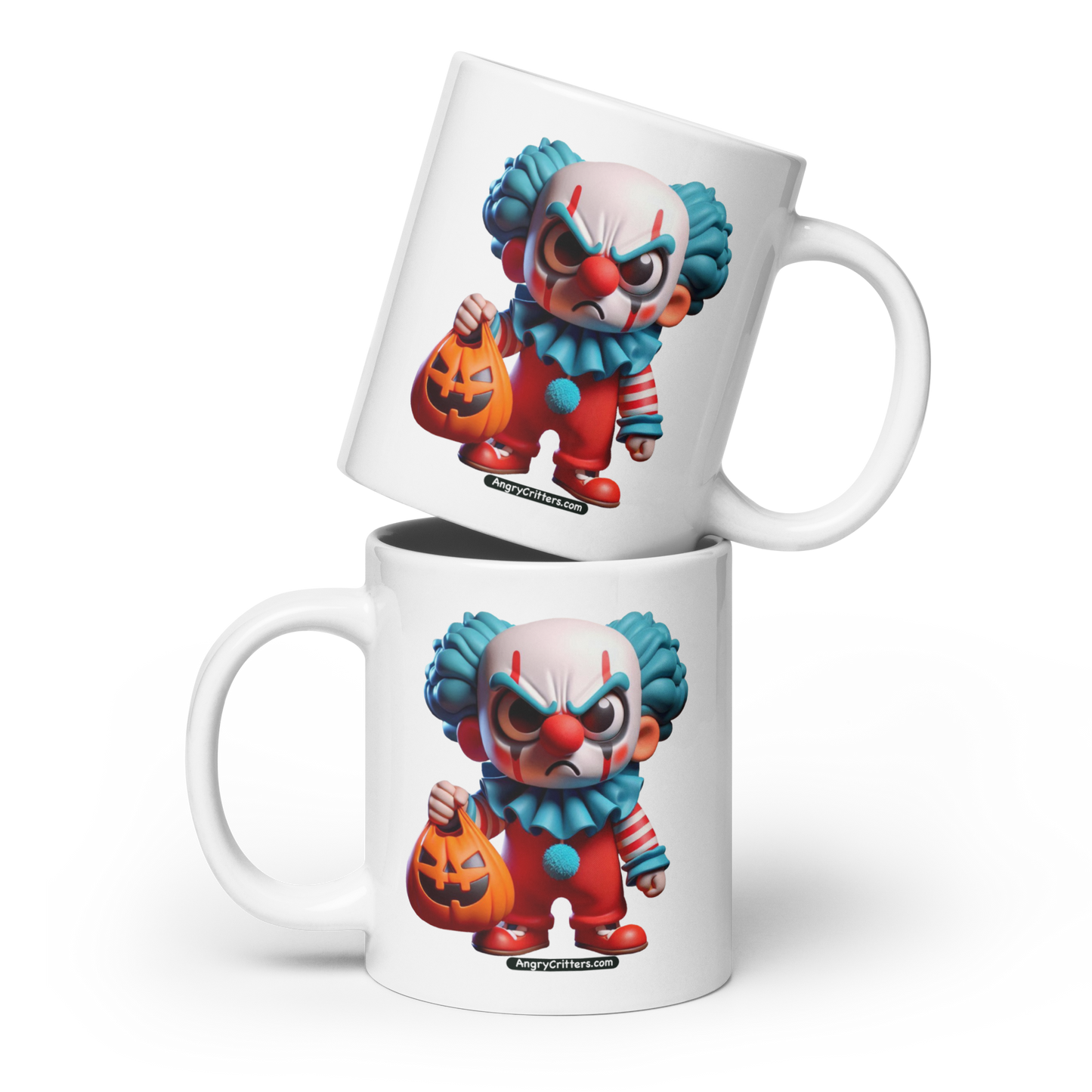 Angry Critters - Halloween Clown Blue, White glossy mug