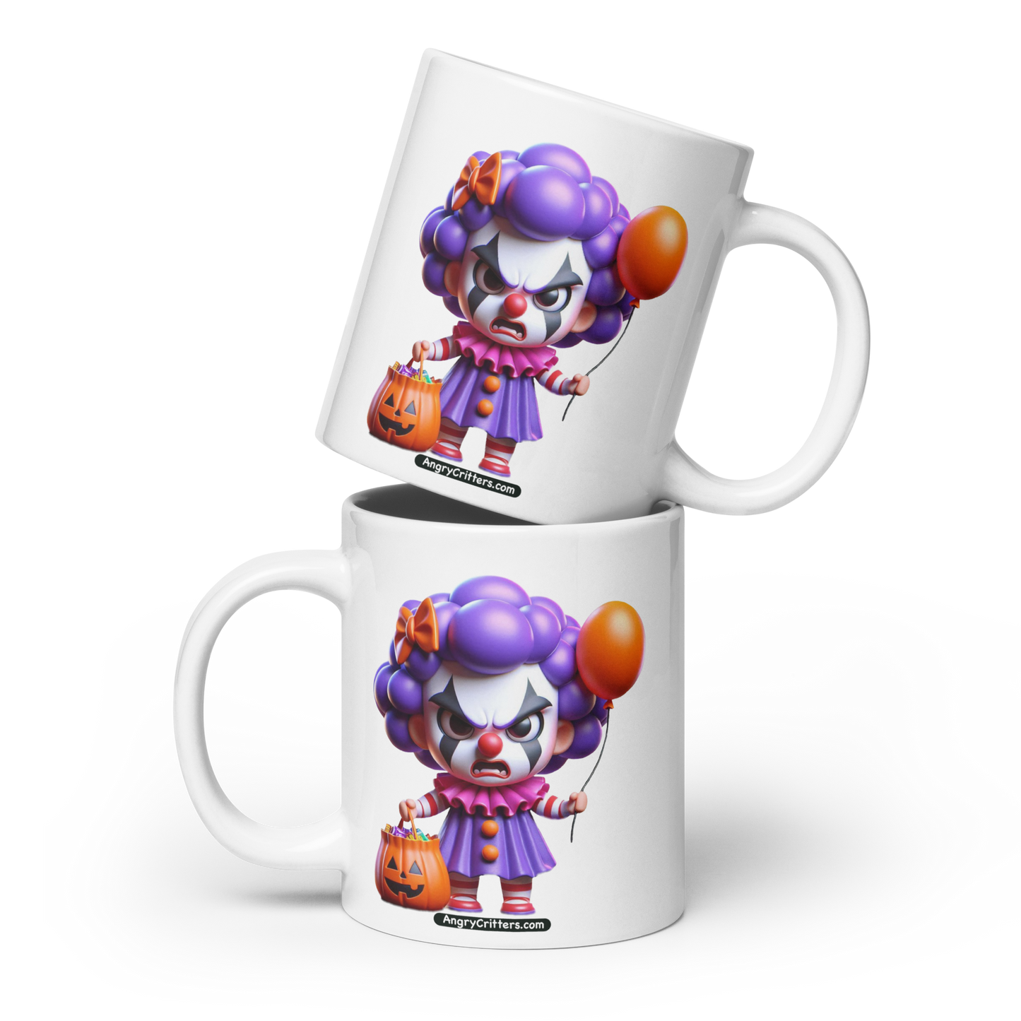 Angry Critters - Halloween Clown Purple, White glossy mug