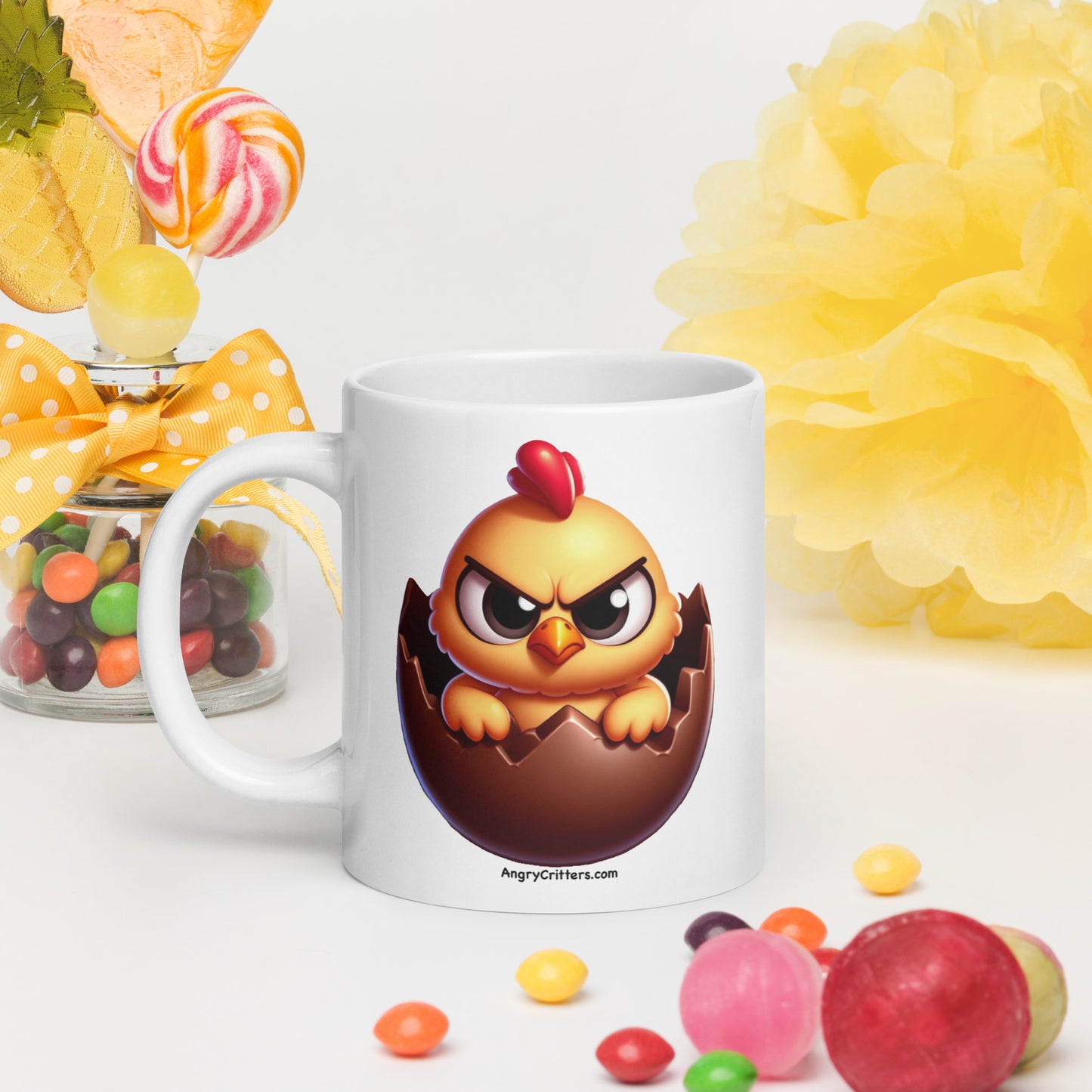 Angry Critters - Chick in Chocolate Egg White glossy mug