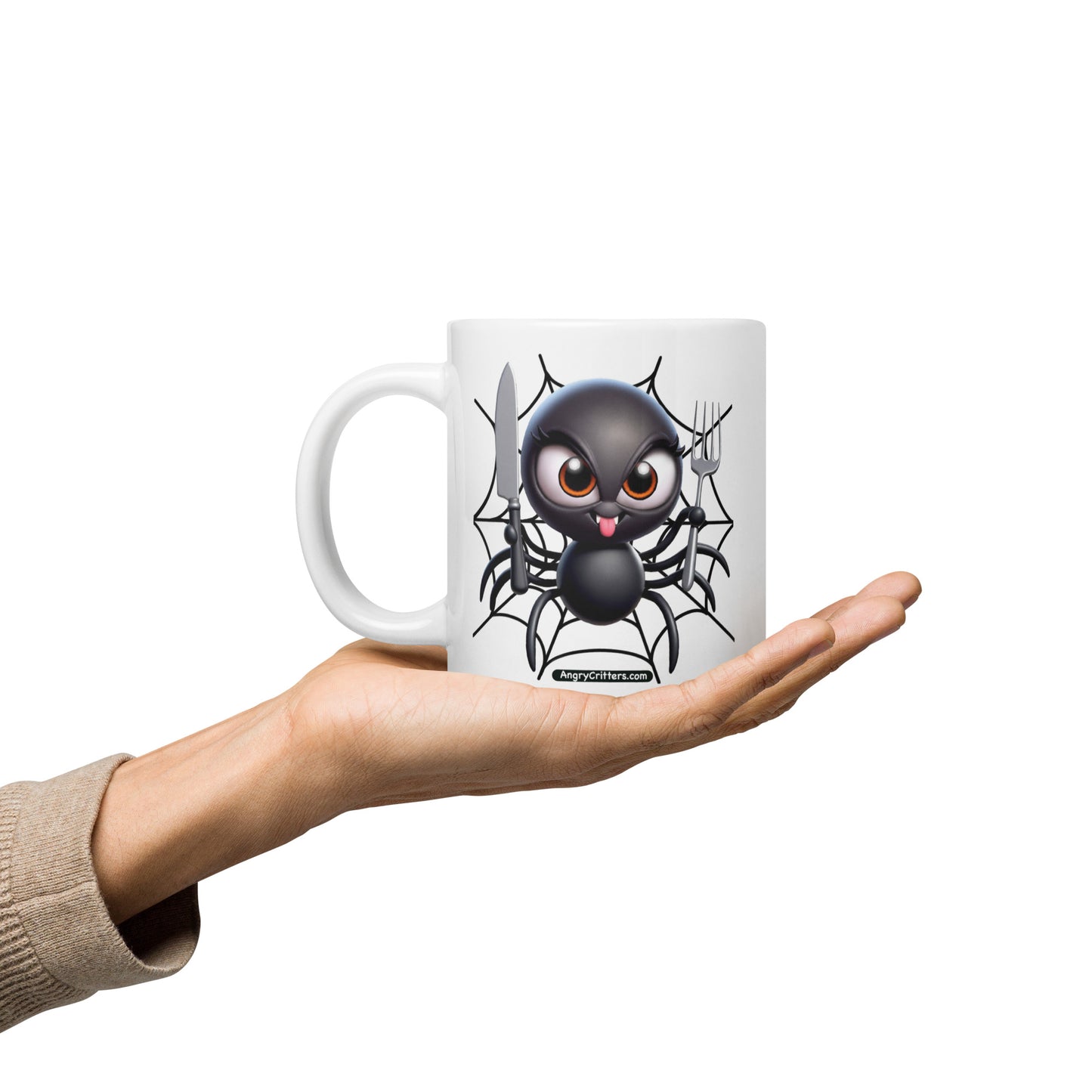 Angry Critters - Black Widow Spider, White glossy mug