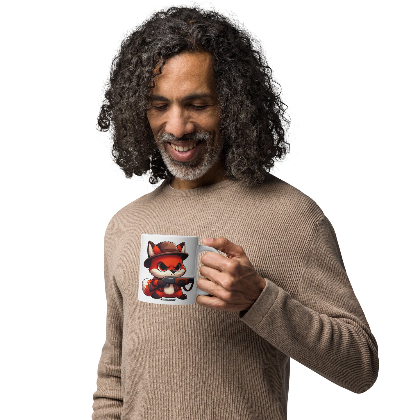 Angry Critters - Fox Hunter White glossy mug