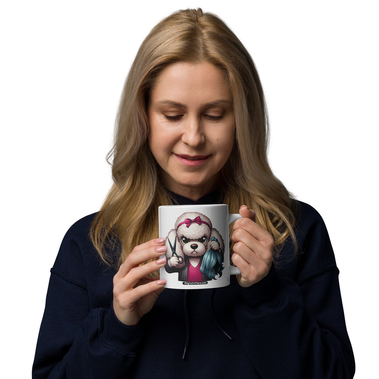 Angry Critters - Poodle Hairdresser White glossy mug