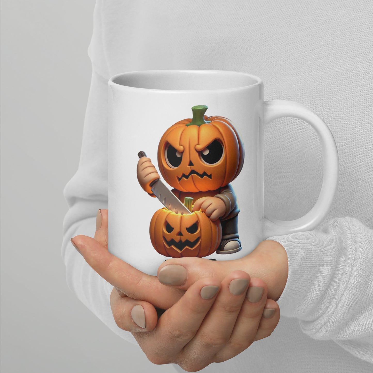 Angry Critters - Jack Carving Pumpkin, White glossy mug