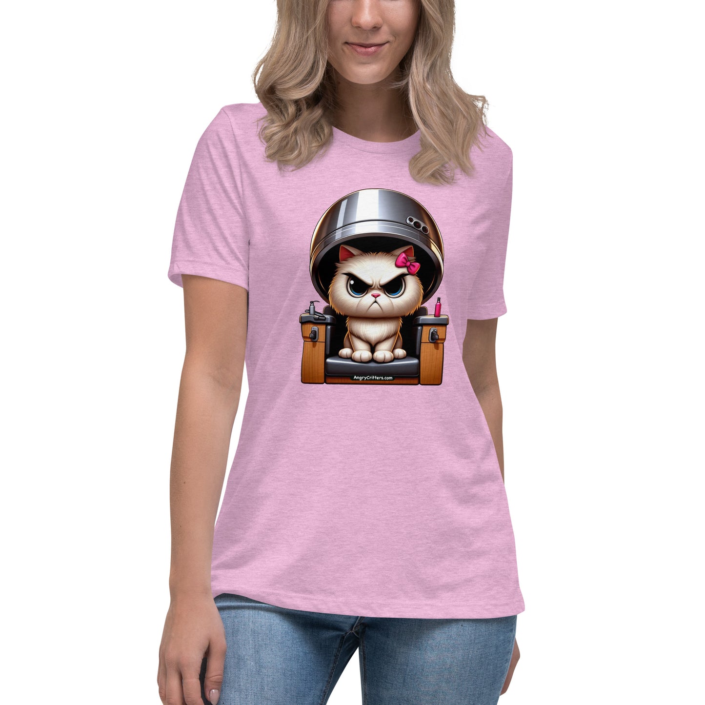 Angry Critters - White Cat Under Dryer Women's Relaxed T-Shirt