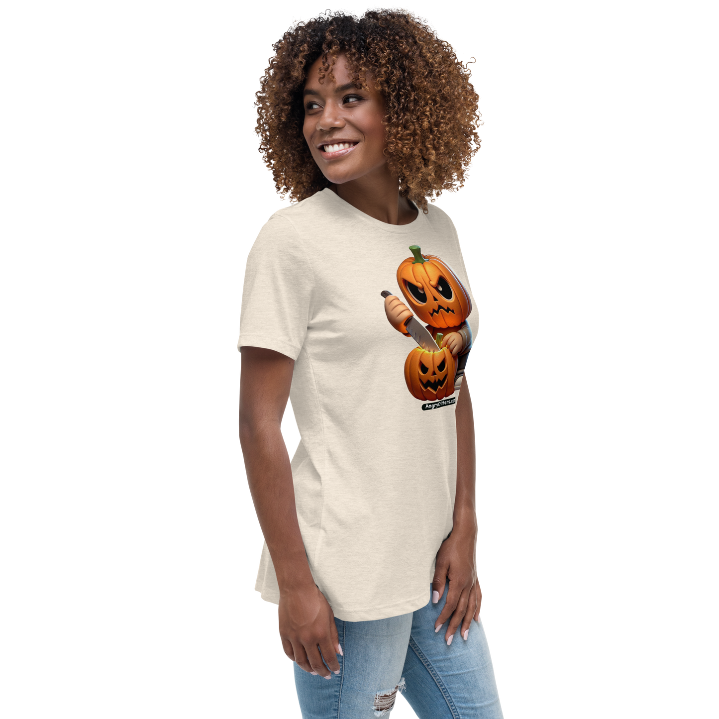 Angry Critters - Jack Carving Pumpkin, Women's Relaxed T-Shirt