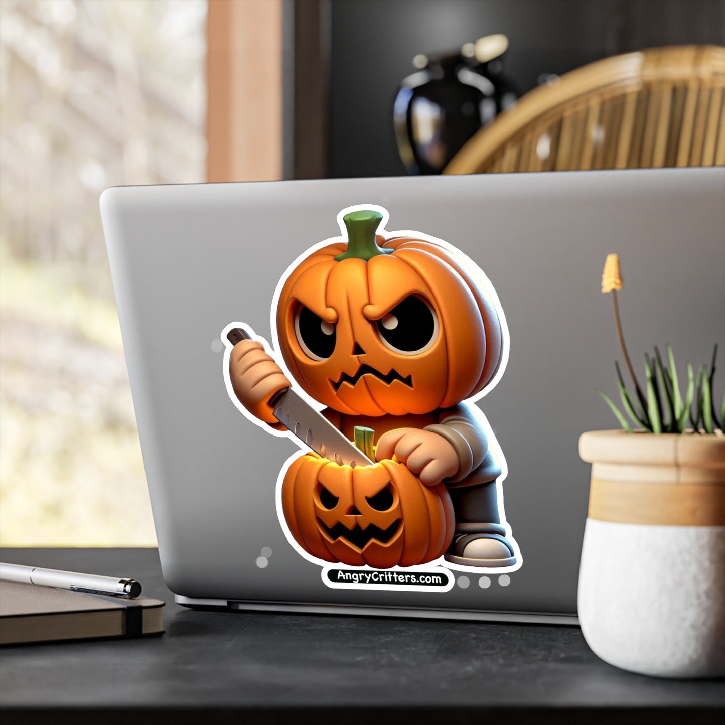 Angry Critters - Jack Carving Pumpkin, Kiss-Cut Vinyl Decals