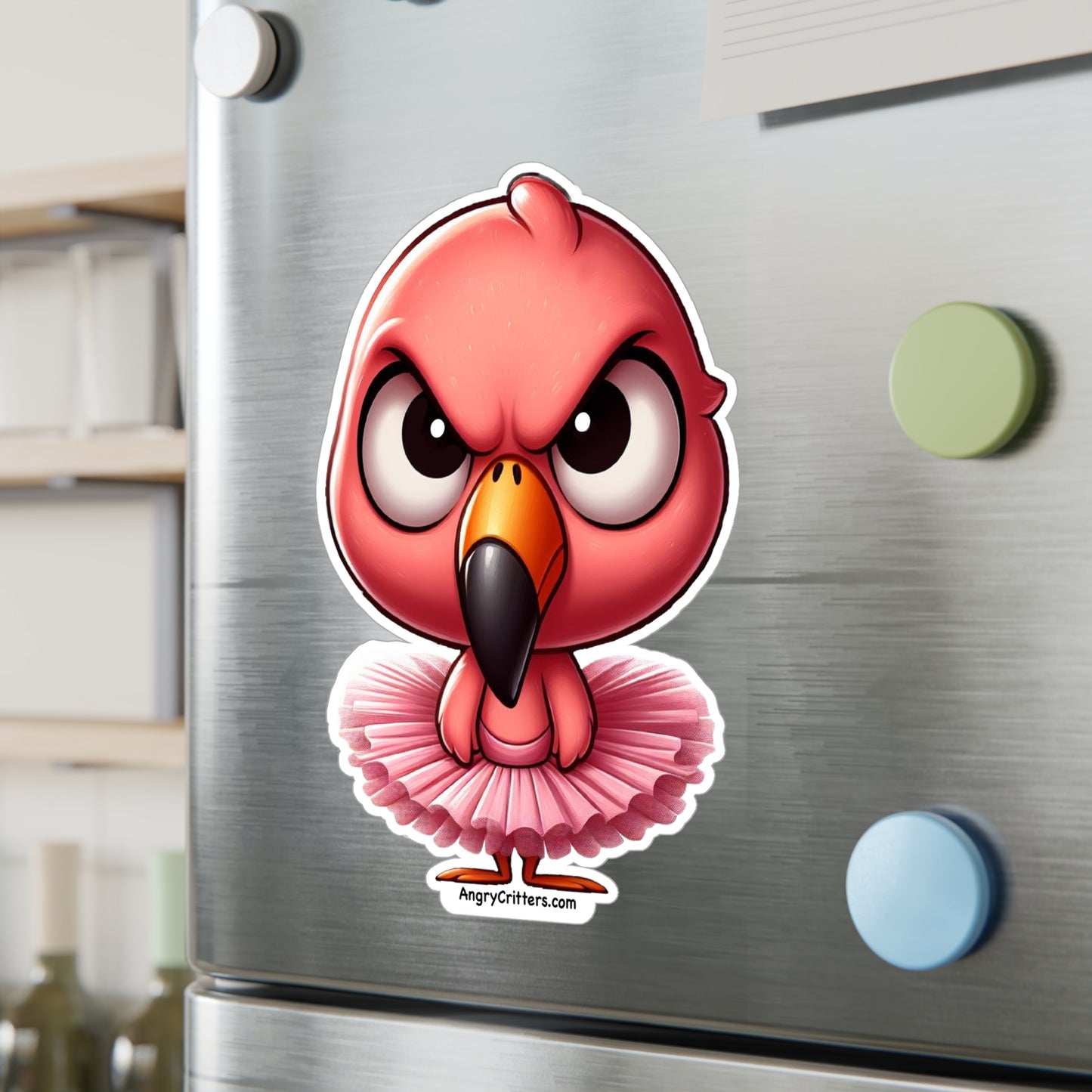 Angry Critters - Pink Flamingo in Tutu, Kiss-Cut Vinyl Decals