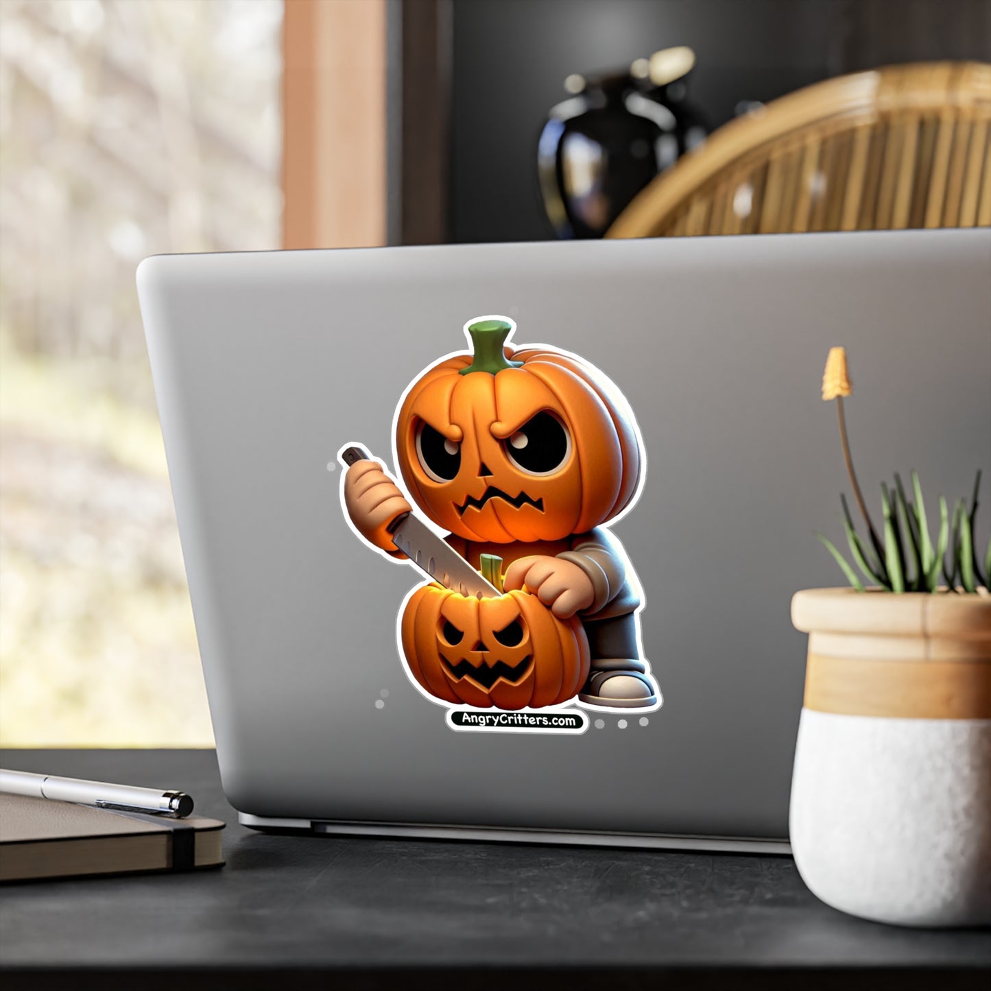 Angry Critters - Jack Carving Pumpkin, Kiss-Cut Vinyl Decals