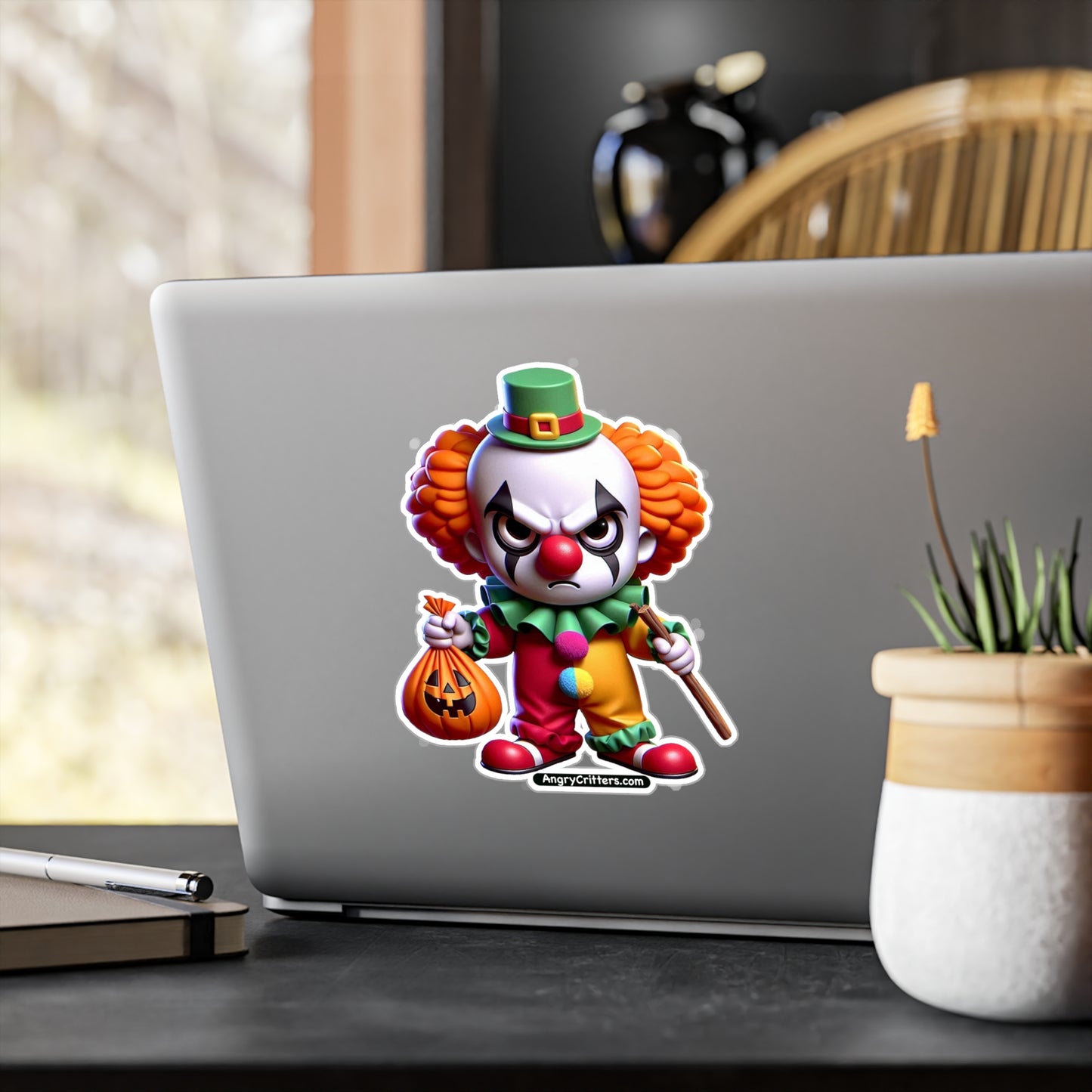 Angry Critters - Halloween Clown Orange, Kiss-Cut Vinyl Decals