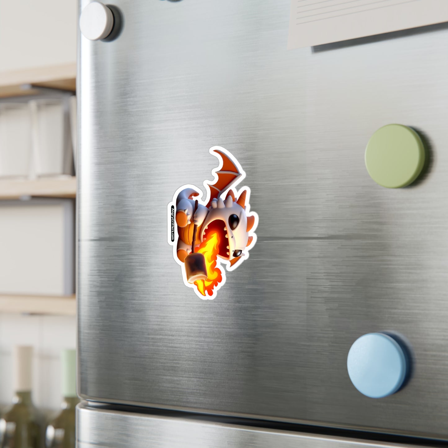 Angry Critters - Dragon Roasting Marshmallow, Kiss-Cut Vinyl Decals