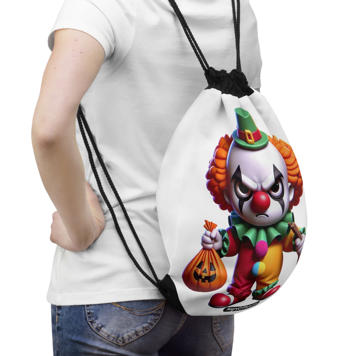 Angry Critters - Halloween Clown Orange, Drawstring Bag