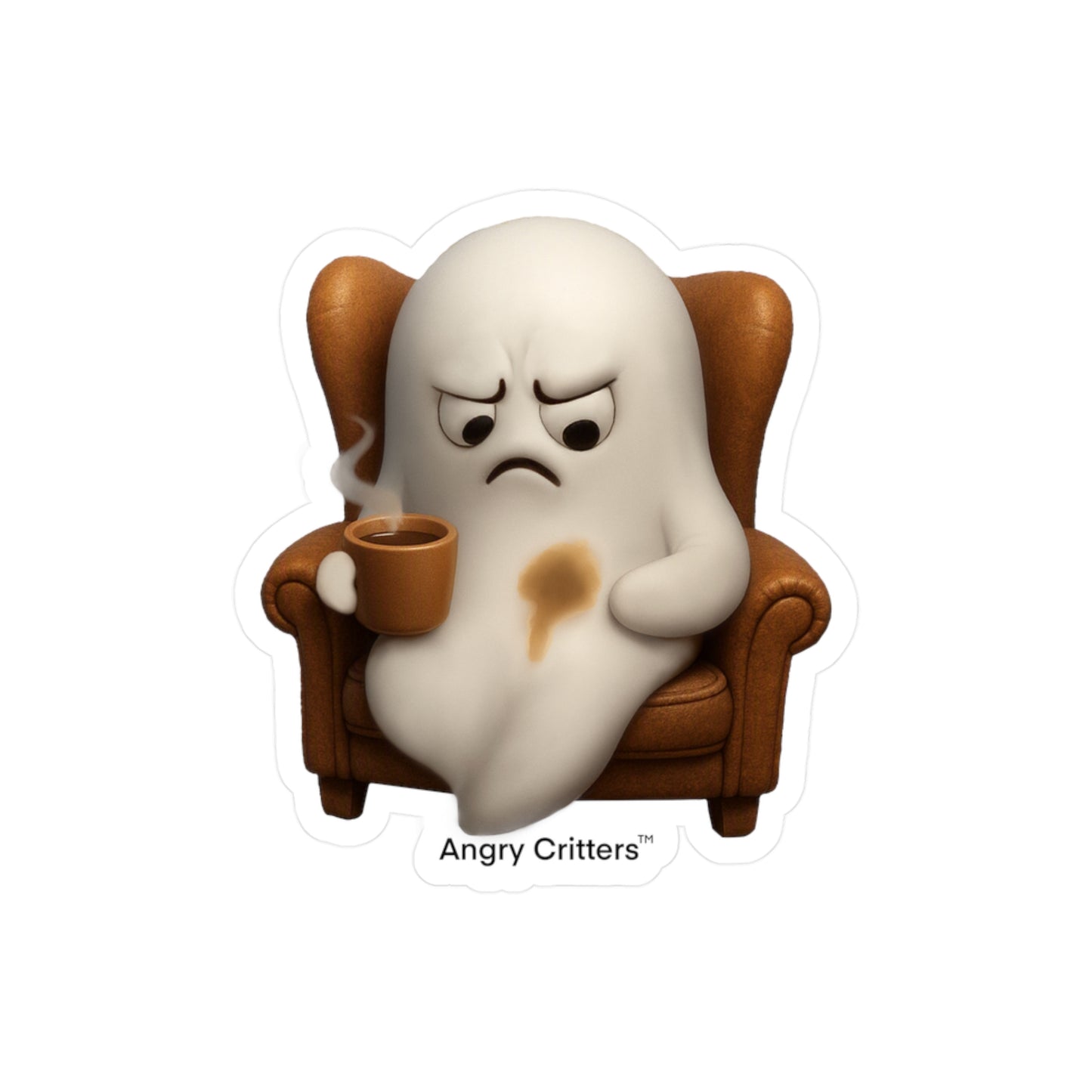 Angry Ghost with Coffee Stain Coffee Sticker — Kiss-Cut Vinyl Decal