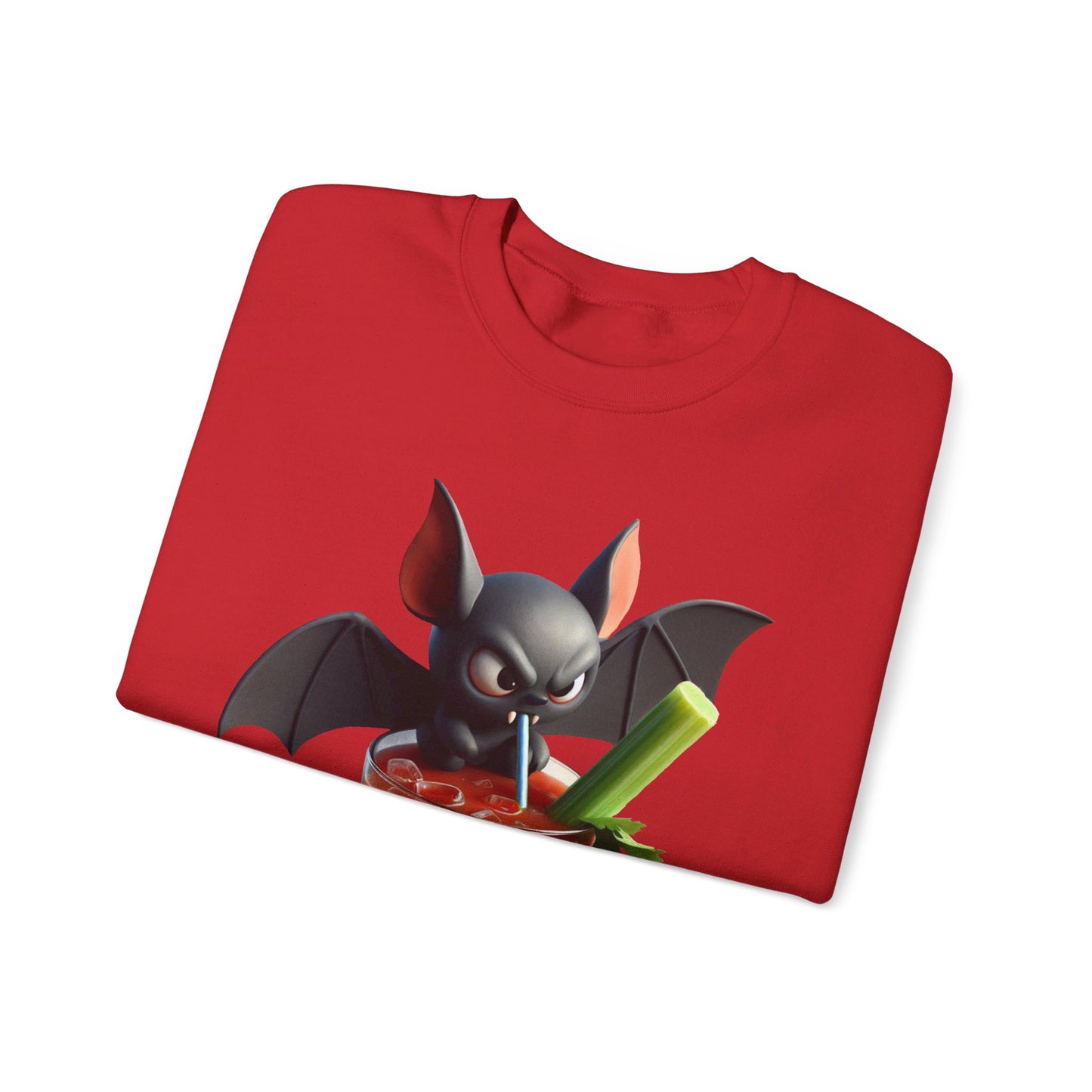 Angry Critters - Bat Drinking Bloody Mary, Unisex Heavy Blend™ Crewneck Sweatshirt