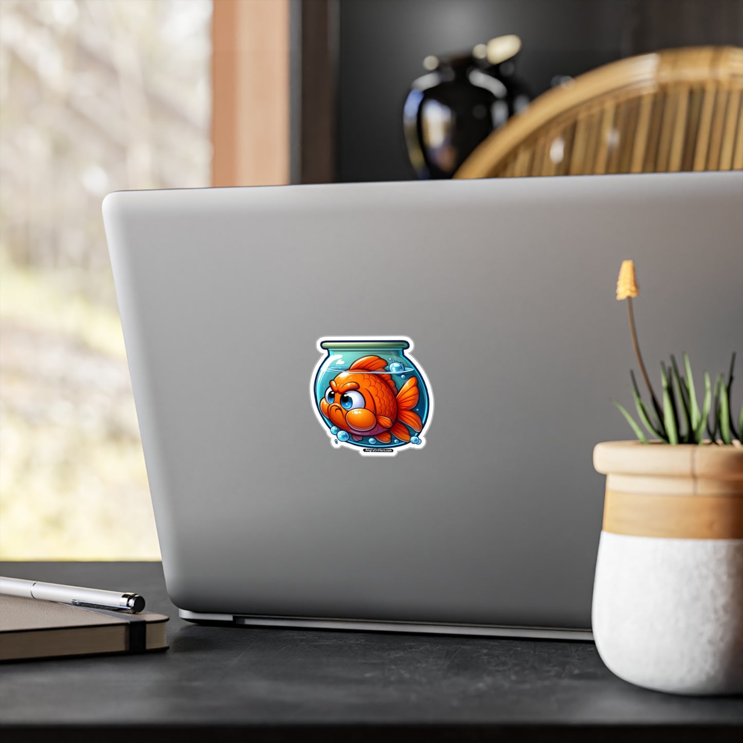 Angry Critters - Goldfish Living in a Fishbowl, Kiss-Cut Vinyl Decals