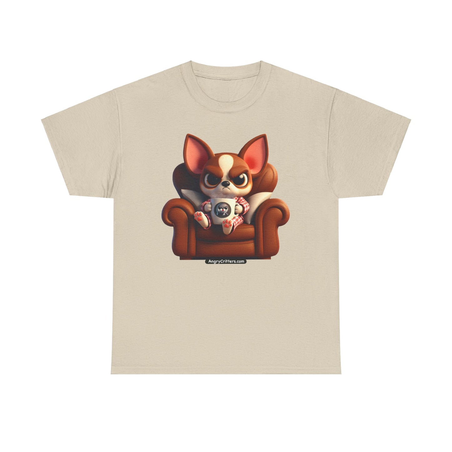 Angry Critters - Chihuahua Having Coffee, Unisex Heavy Cotton Tee