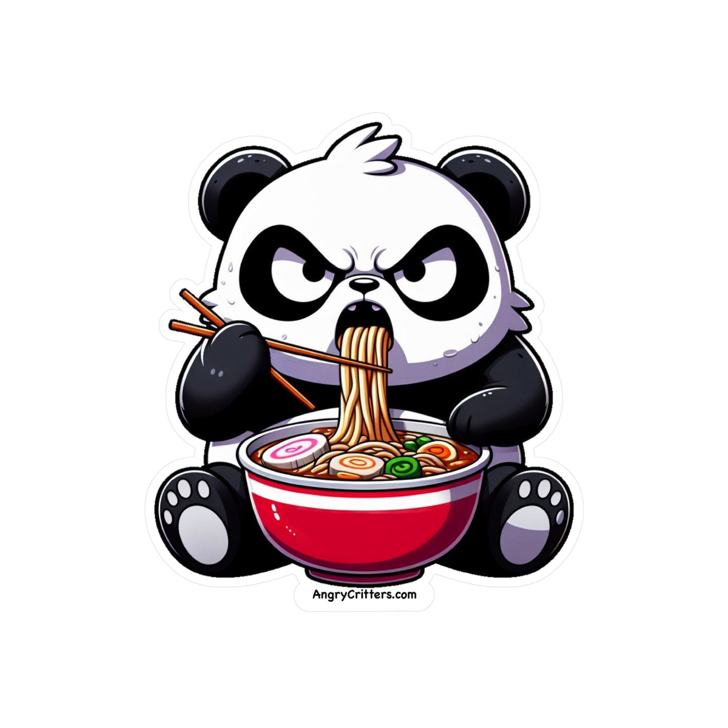 Angry Critters - Panda with Ramen, Kiss-Cut Vinyl Decals