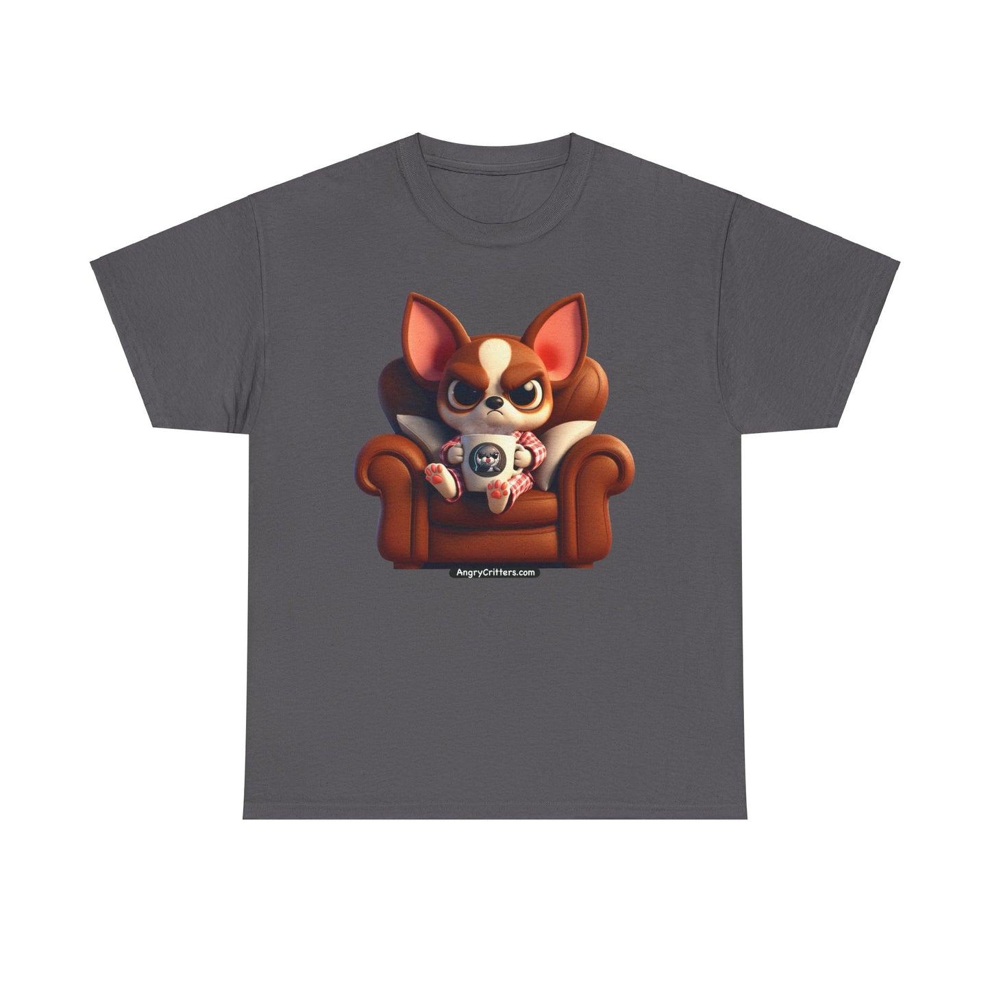 Angry Critters - Chihuahua Having Coffee, Unisex Heavy Cotton Tee