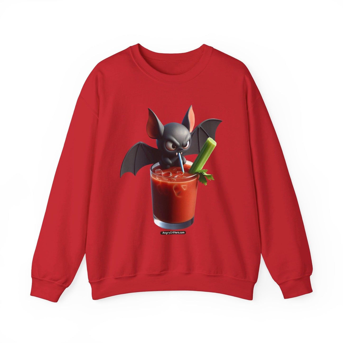 Angry Critters - Bat Drinking Bloody Mary, Unisex Heavy Blend™ Crewneck Sweatshirt