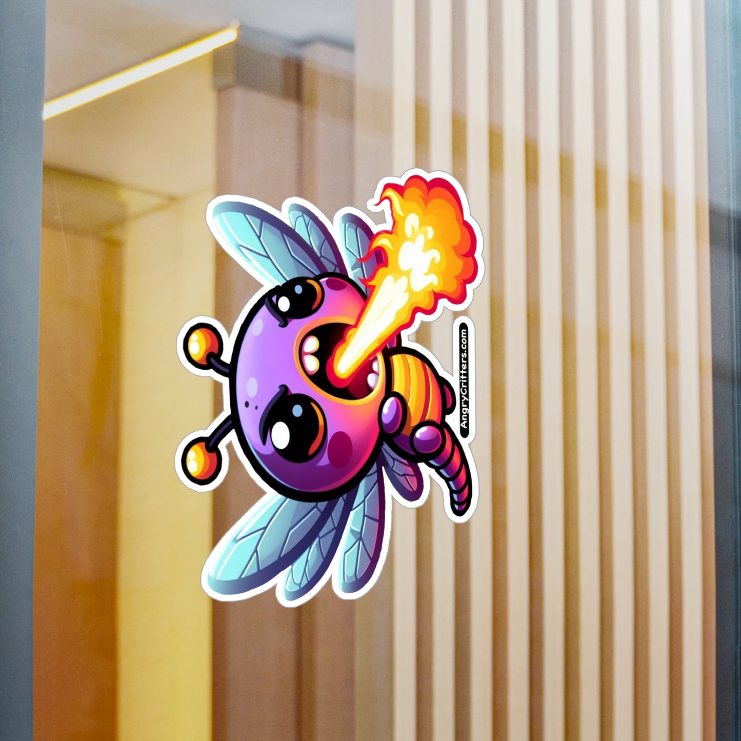 Angry Critters - Dragonfly Breathing Fire, Kiss-Cut Vinyl Decals