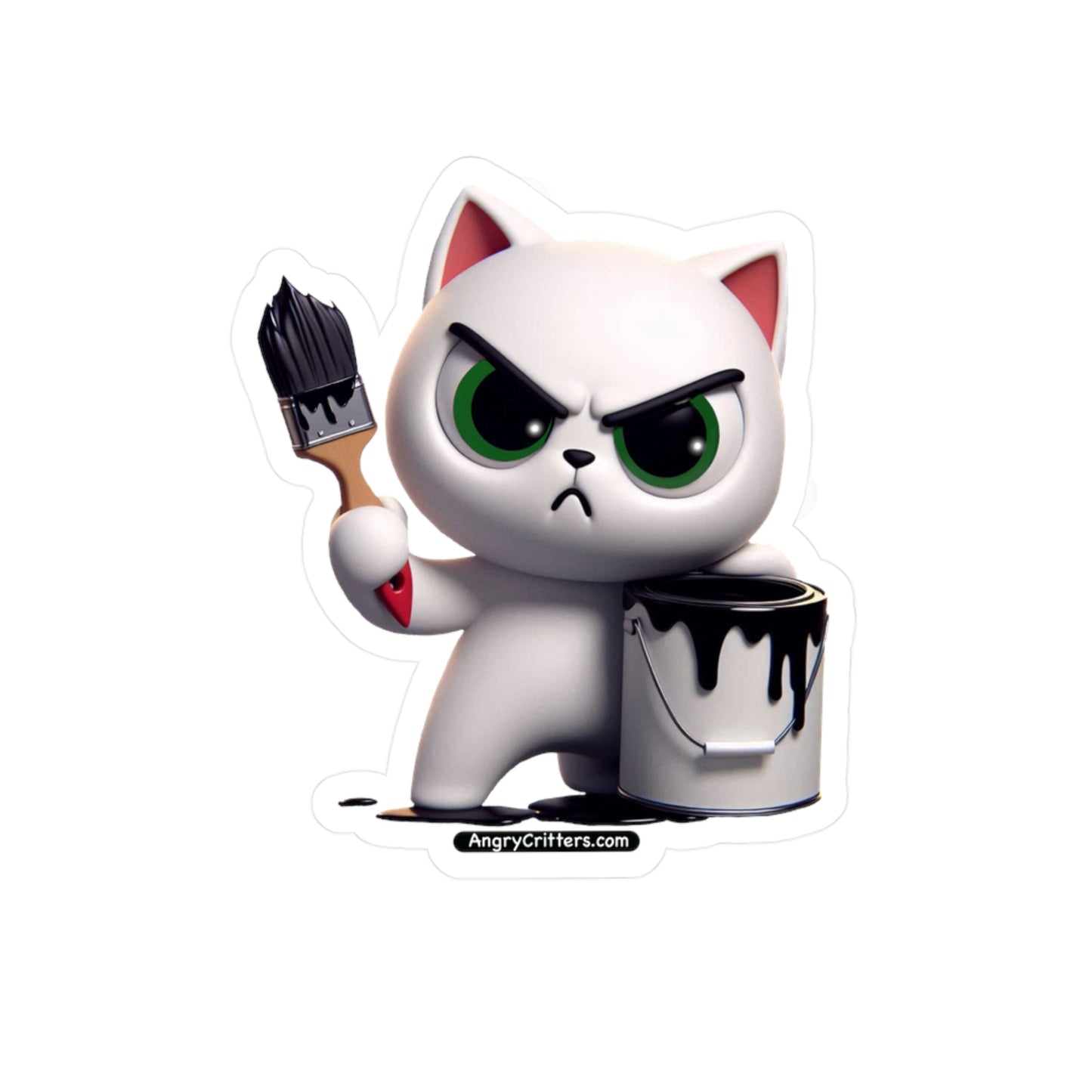 Angry Critters - White Cat with Black Paint, Kiss-Cut Vinyl Decals