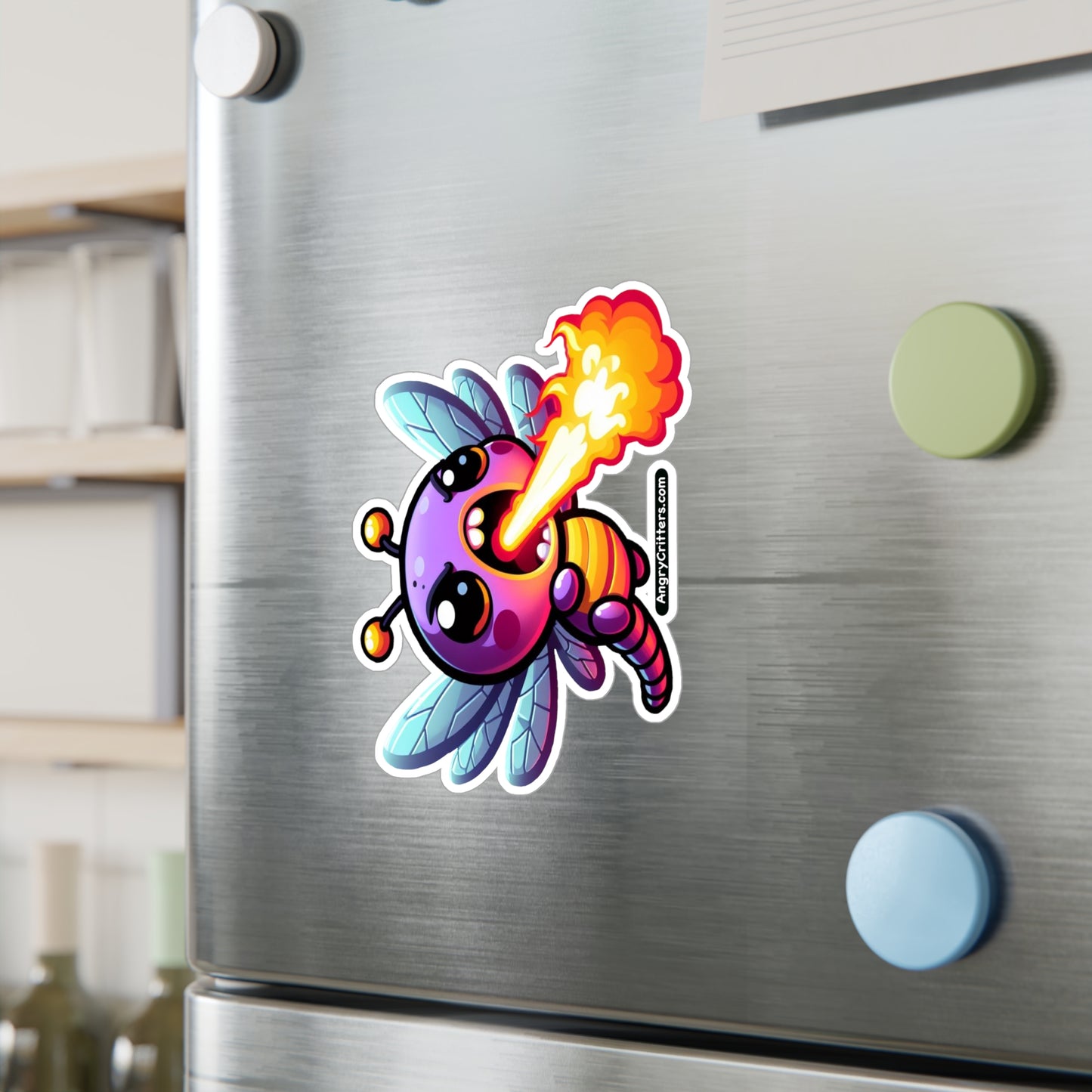 Angry Critters - Dragonfly Breathing Fire, Kiss-Cut Vinyl Decals