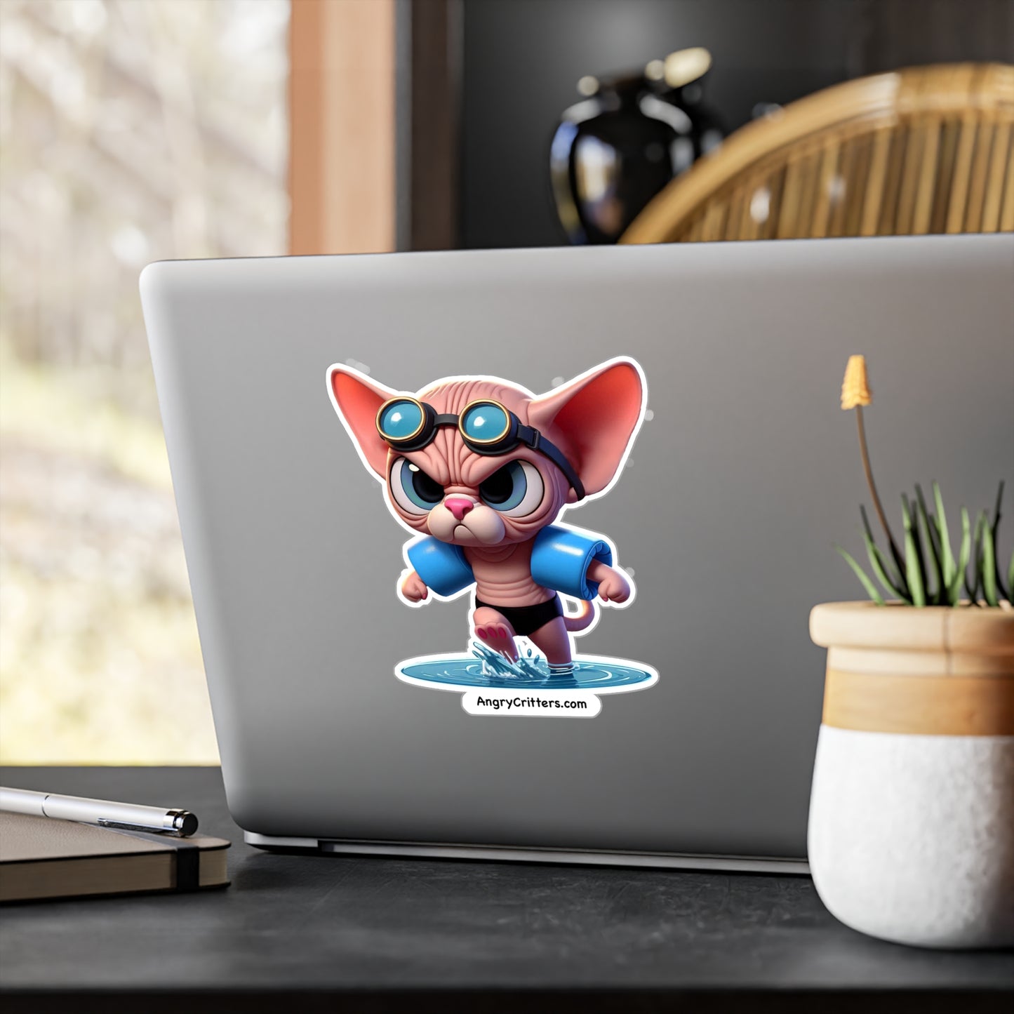 Angry Critters - Swimming Sphinx Cat, Kiss-Cut Vinyl Decals