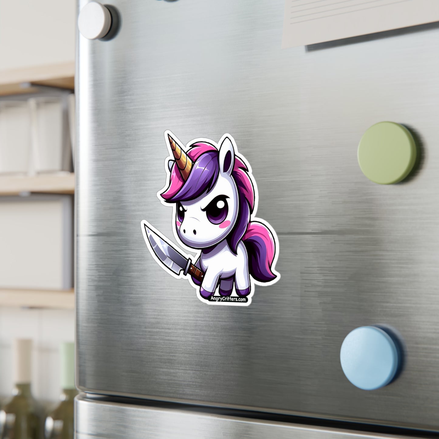 Angry Critters - Unicorn with a Blade, Kiss-Cut Vinyl Decals