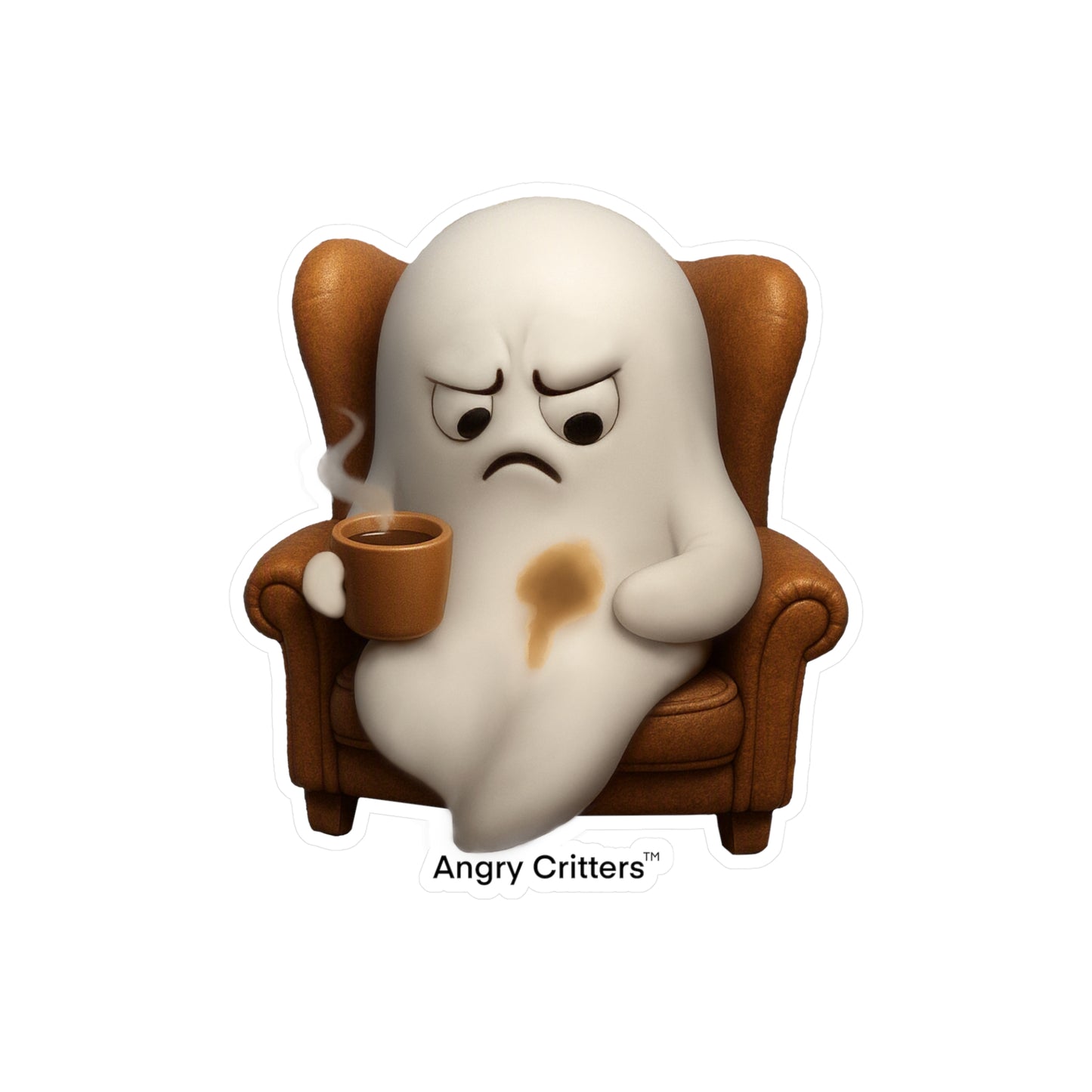 Angry Ghost with Coffee Stain Coffee Sticker — Kiss-Cut Vinyl Decal