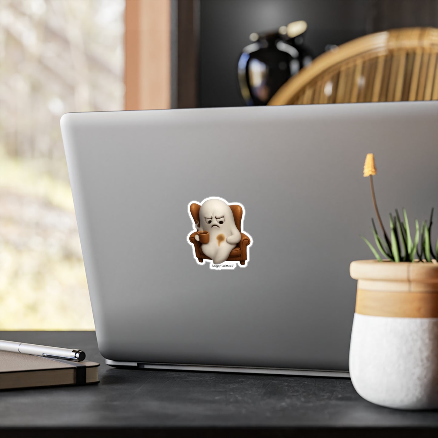 Angry Ghost with Coffee Stain Coffee Sticker — Kiss-Cut Vinyl Decal