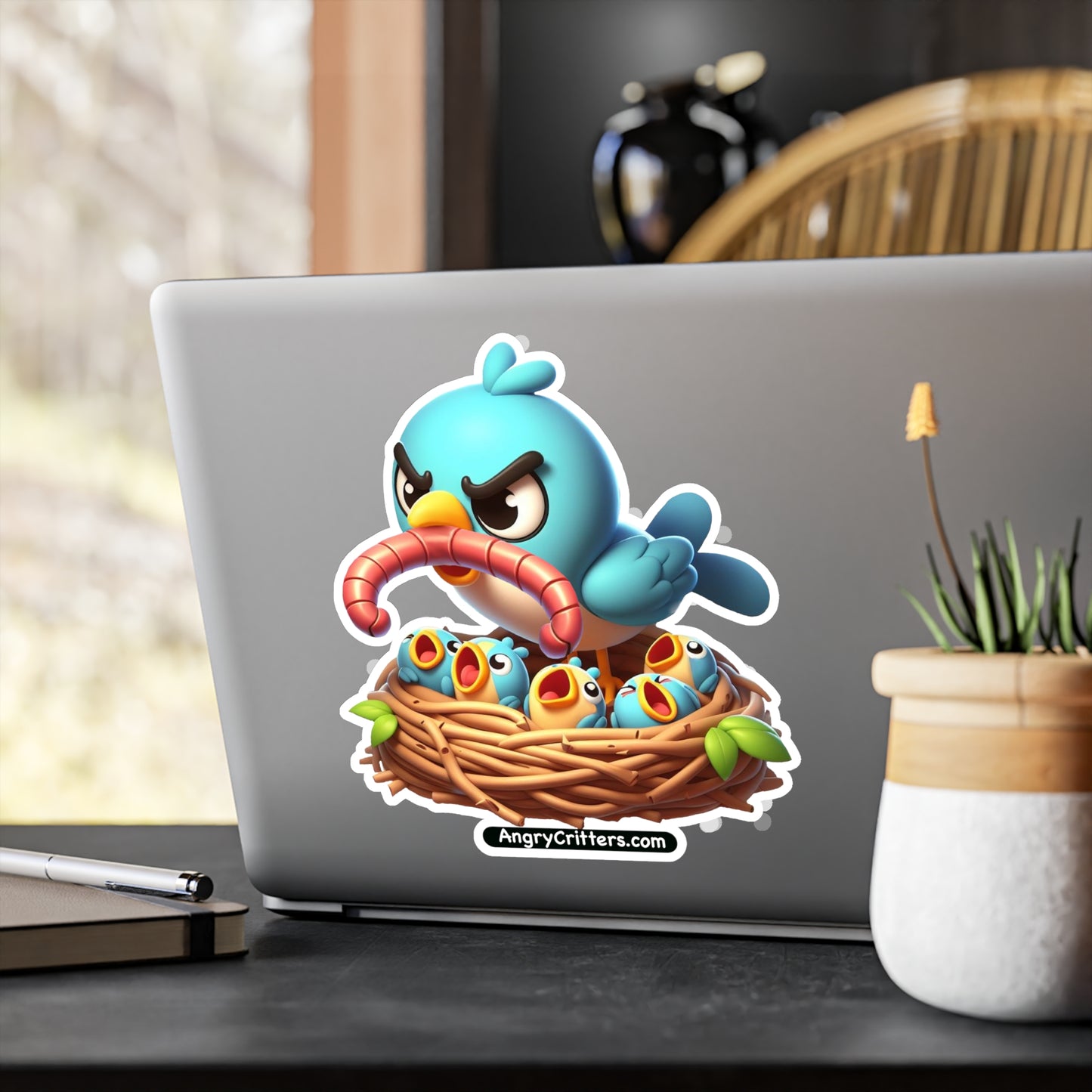 Angry Critters - Mom Bird with Baby Birds, Kiss-Cut Vinyl Decals