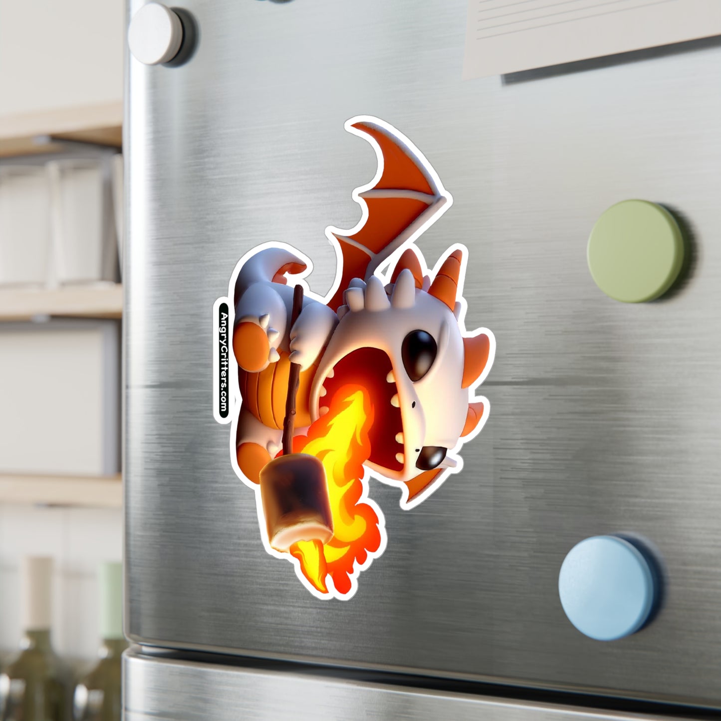 Angry Critters - Dragon Roasting Marshmallow, Kiss-Cut Vinyl Decals