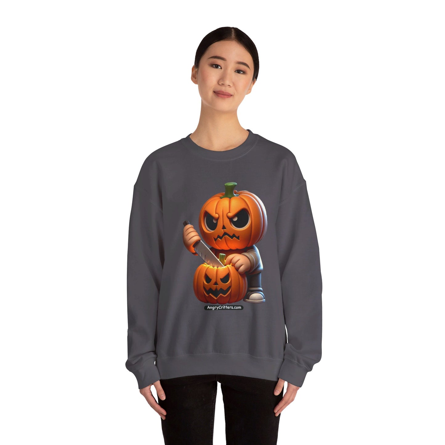 Angry Critters - Jack Carving Pumpkin, Unisex Heavy Blend™ Crewneck Sweatshirt