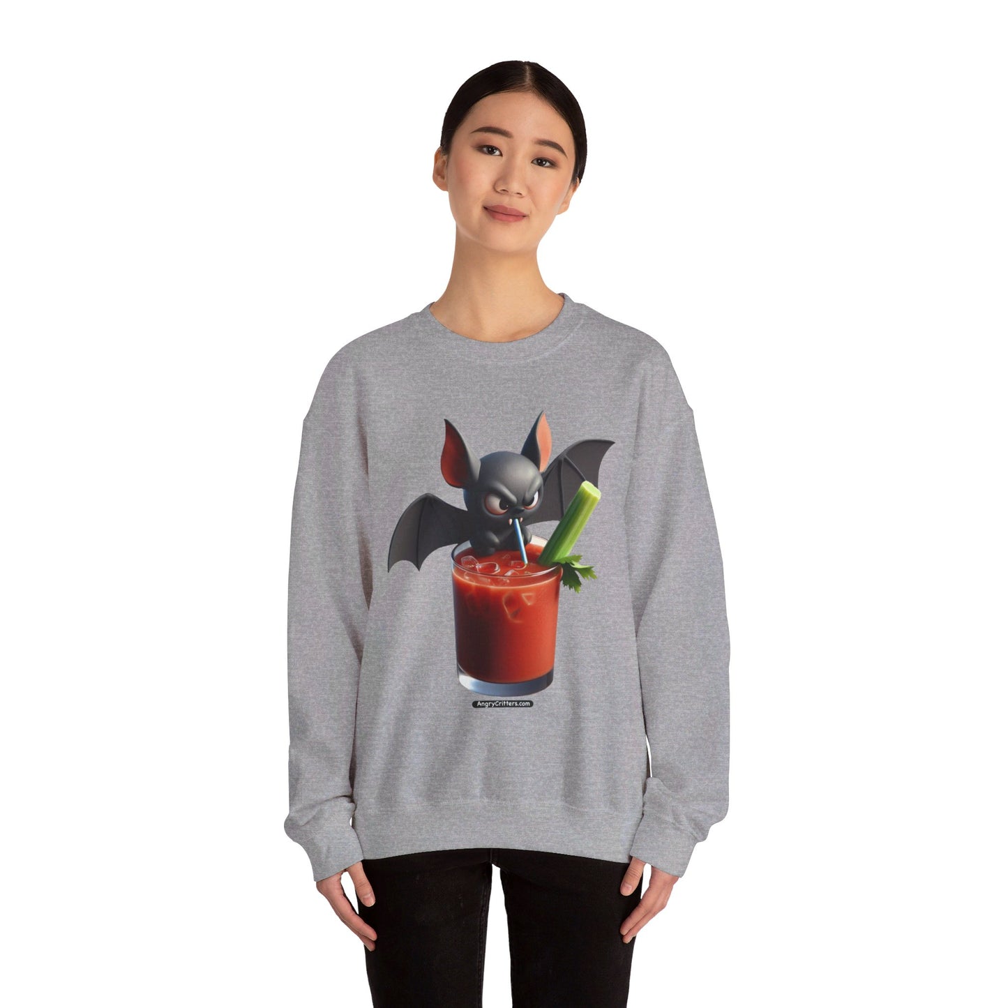 Angry Critters - Bat Drinking Bloody Mary, Unisex Heavy Blend™ Crewneck Sweatshirt