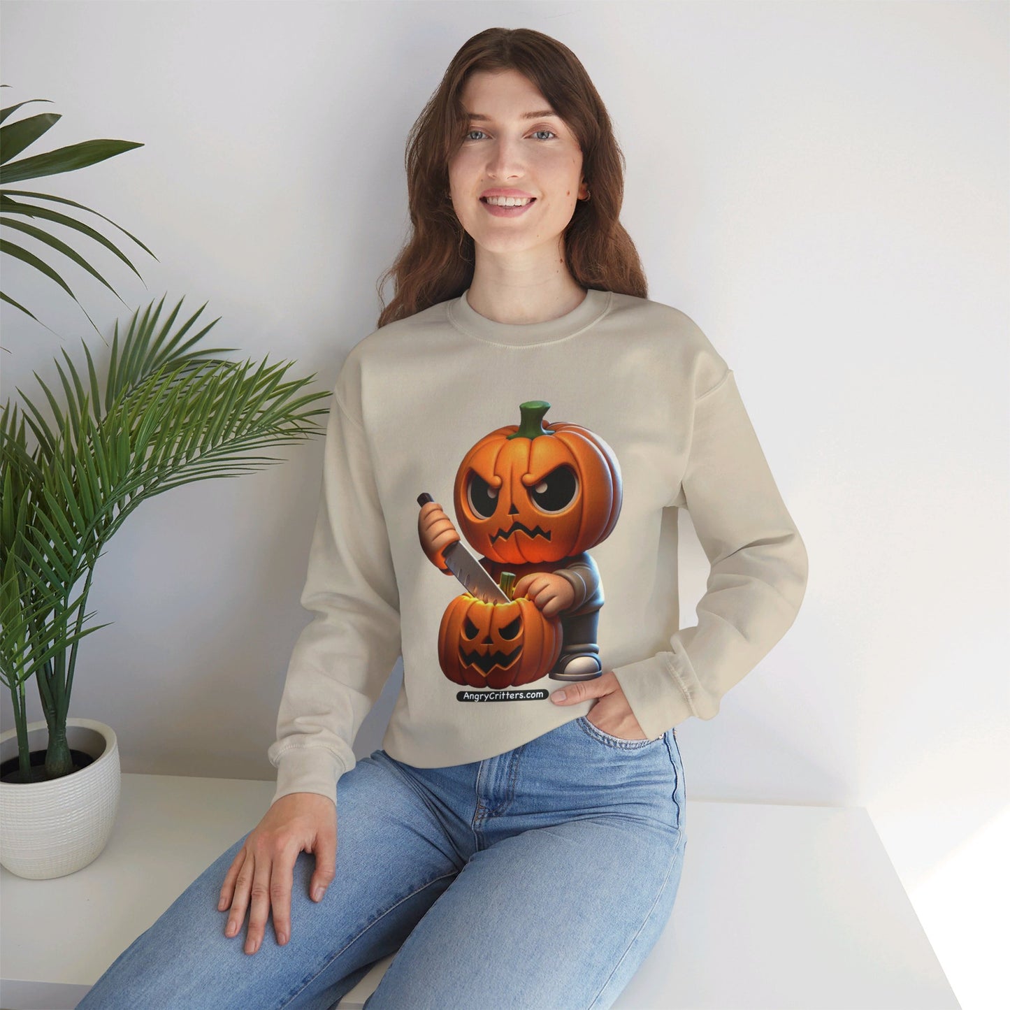 Angry Critters - Jack Carving Pumpkin, Unisex Heavy Blend™ Crewneck Sweatshirt