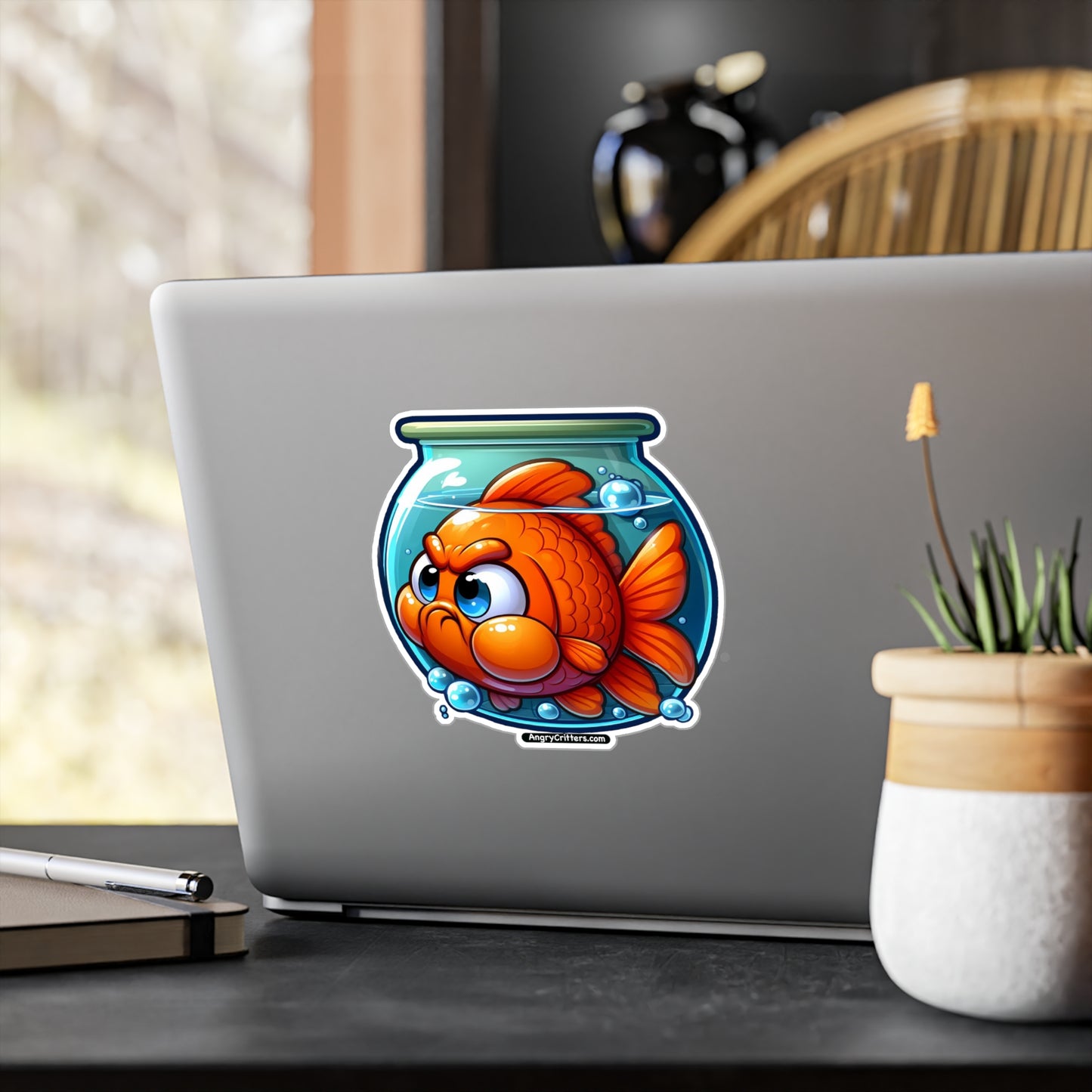 Angry Critters - Goldfish Living in a Fishbowl, Kiss-Cut Vinyl Decals